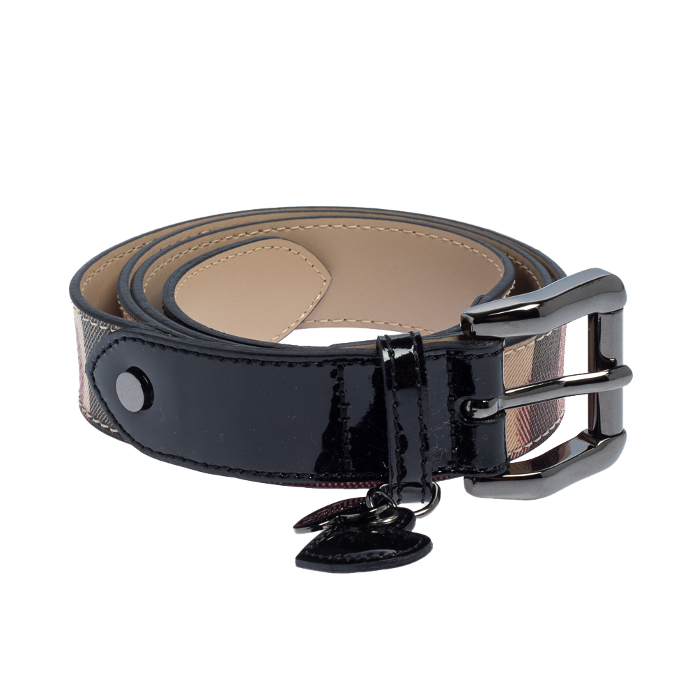 

Burberry Beige/Black Supernova Check Heart PVC and Patent Leather Buckle Belt