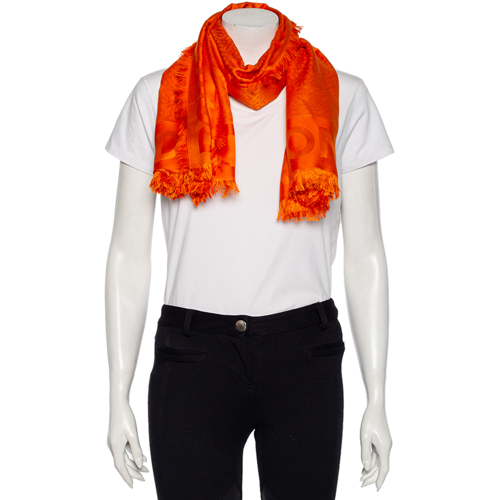 

Burberry Orange Monogram Jacquard Silk Wool Scarf