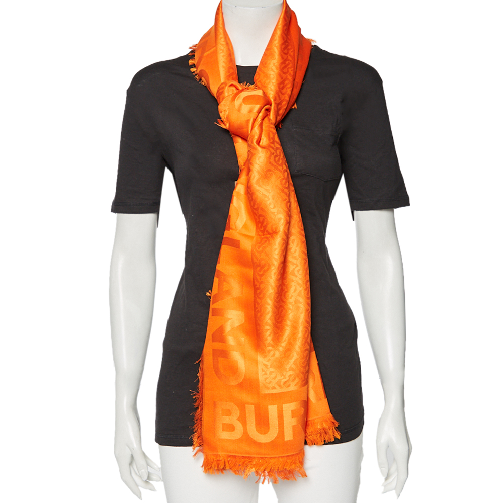 

Burberry Orange Monogram Jacquard Silk Wool Scarf