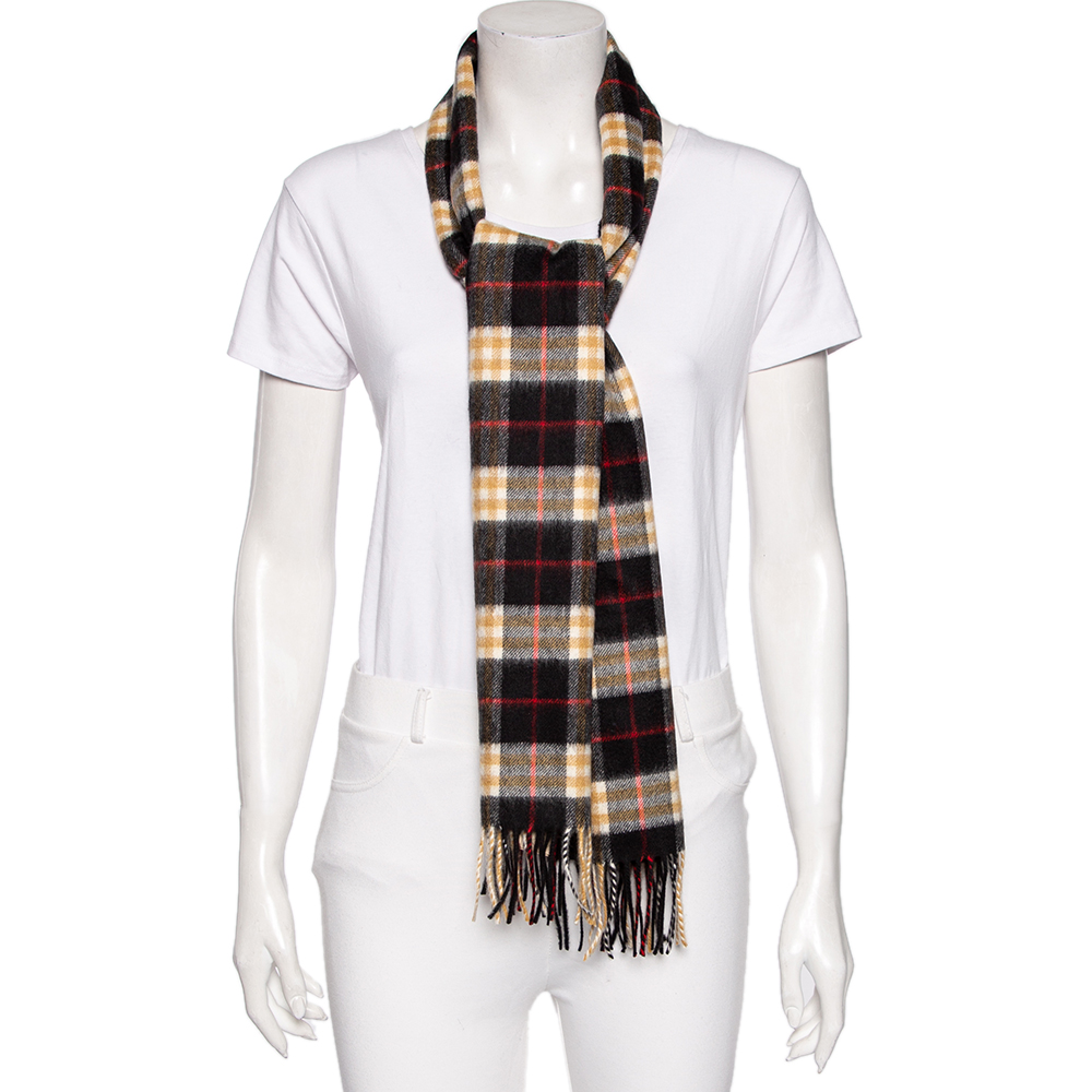 

Burberry Black Vintage Check Cashmere Fringed Scarf