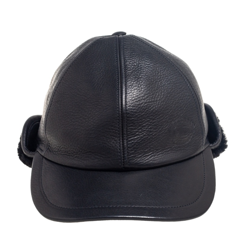 

Burberry Black Leather & Cashmere Shearling Flap Explorer Cap
