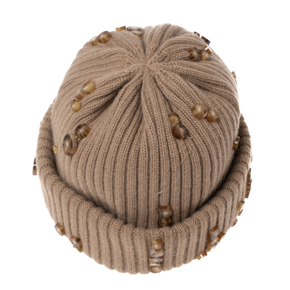 

Burberry Camel Rib Knit Wool Embellished Beanie, Brown