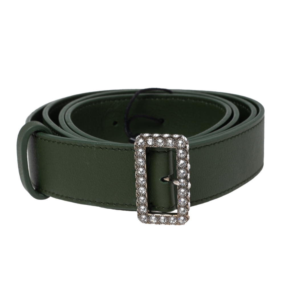 

Burberry Green Leather Trench Crystals Buckle Belt