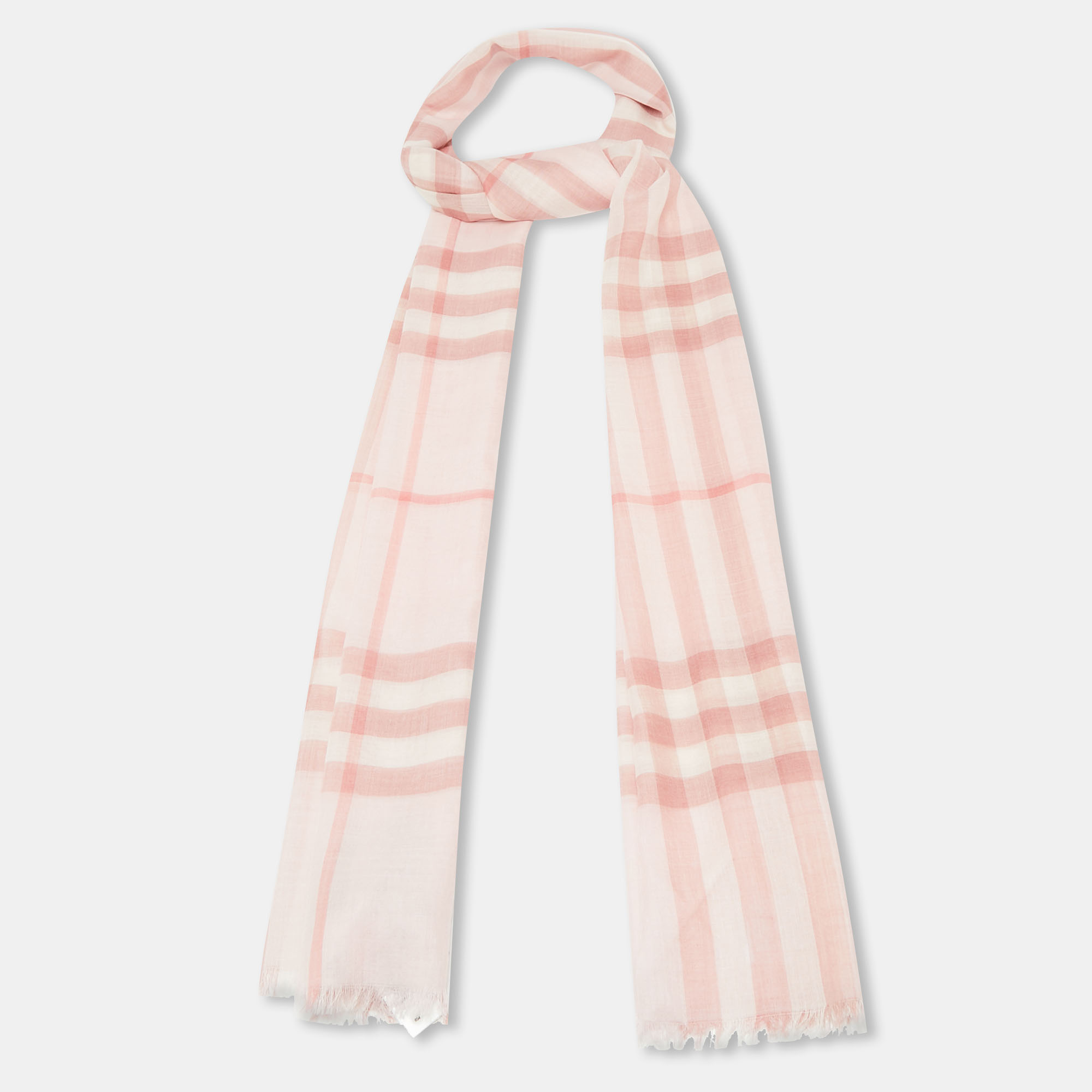

Burberry Pink Checked Wool & Silk Fringed Scarf