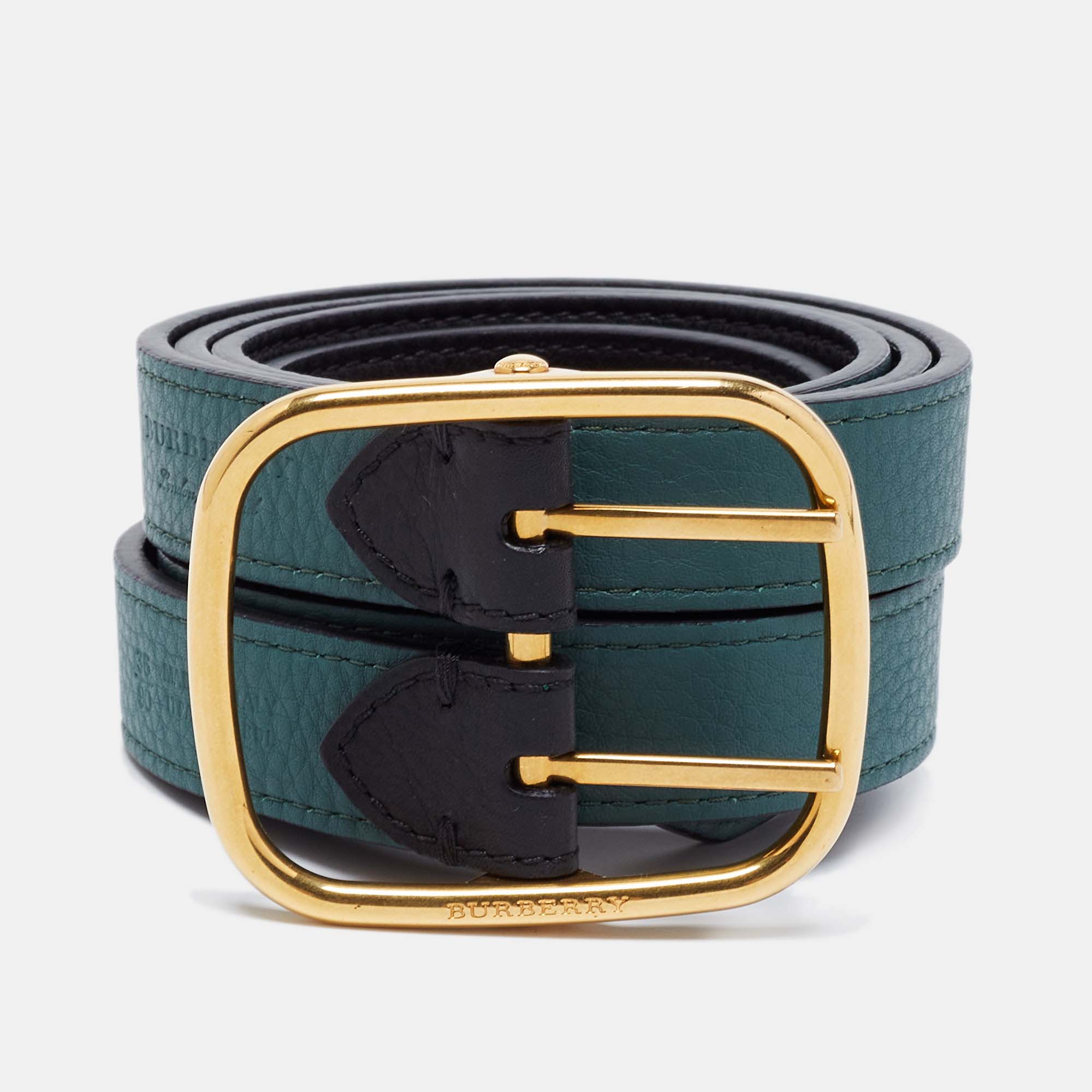 

Burberry Black/Sea Green Leather Reversible Lynton Double Strap Belt
