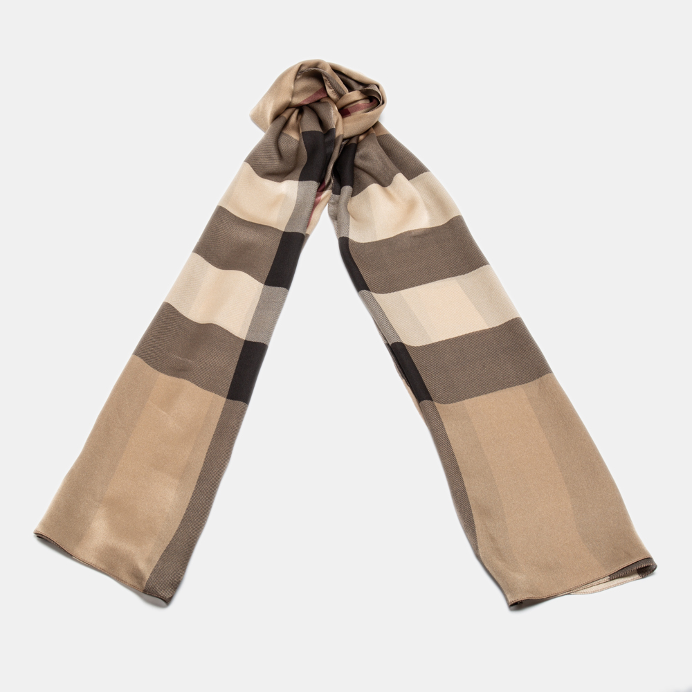 

Burberry Beige Mega Check Silk Scarf