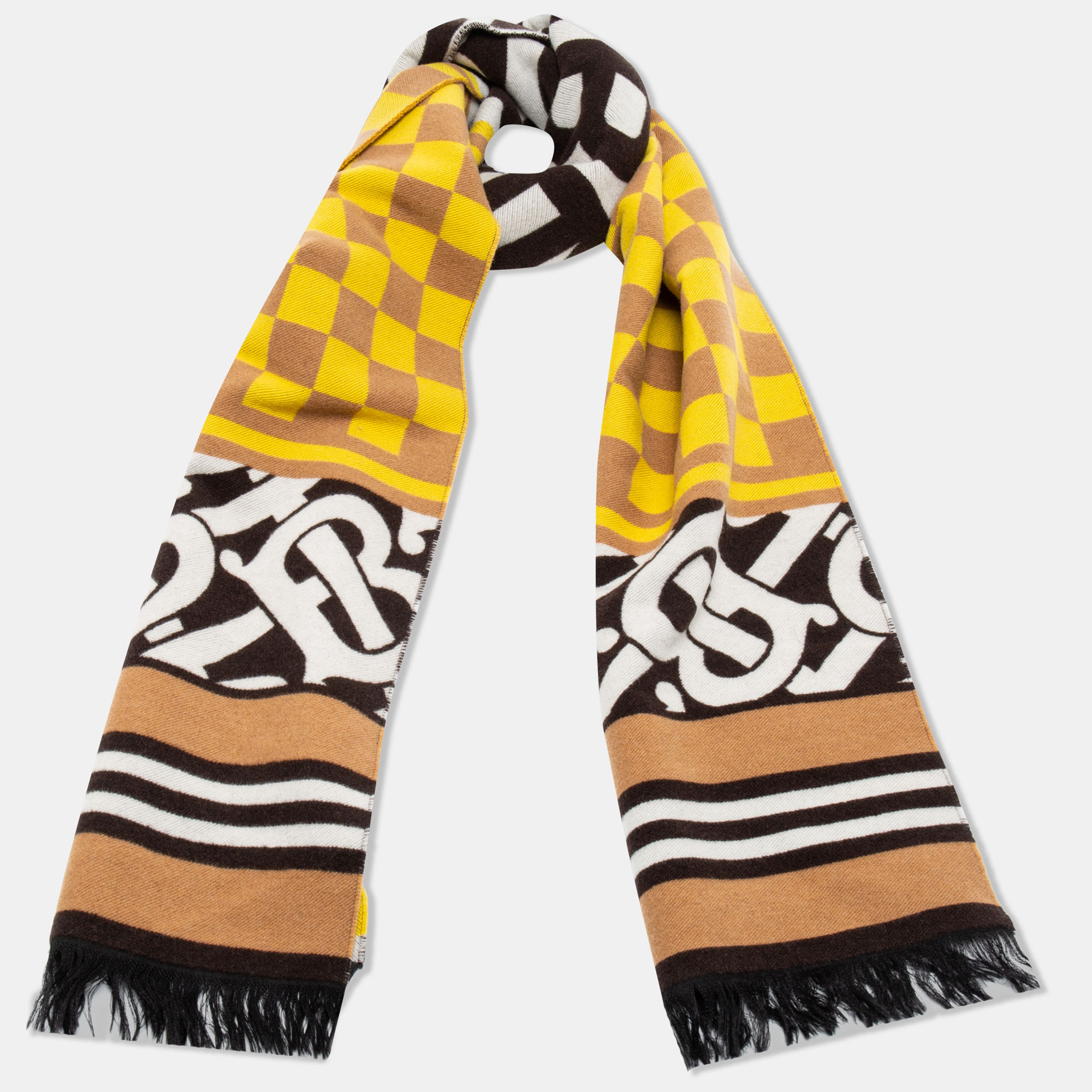 

Burberry Beige Checkerboard Football Fringe Scarf, Multicolor