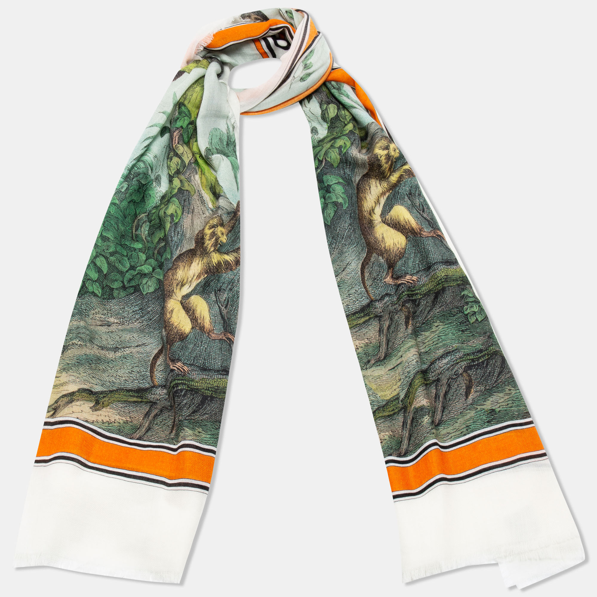 

Burberry Opal Green Monkey Print Cashmere Scarf