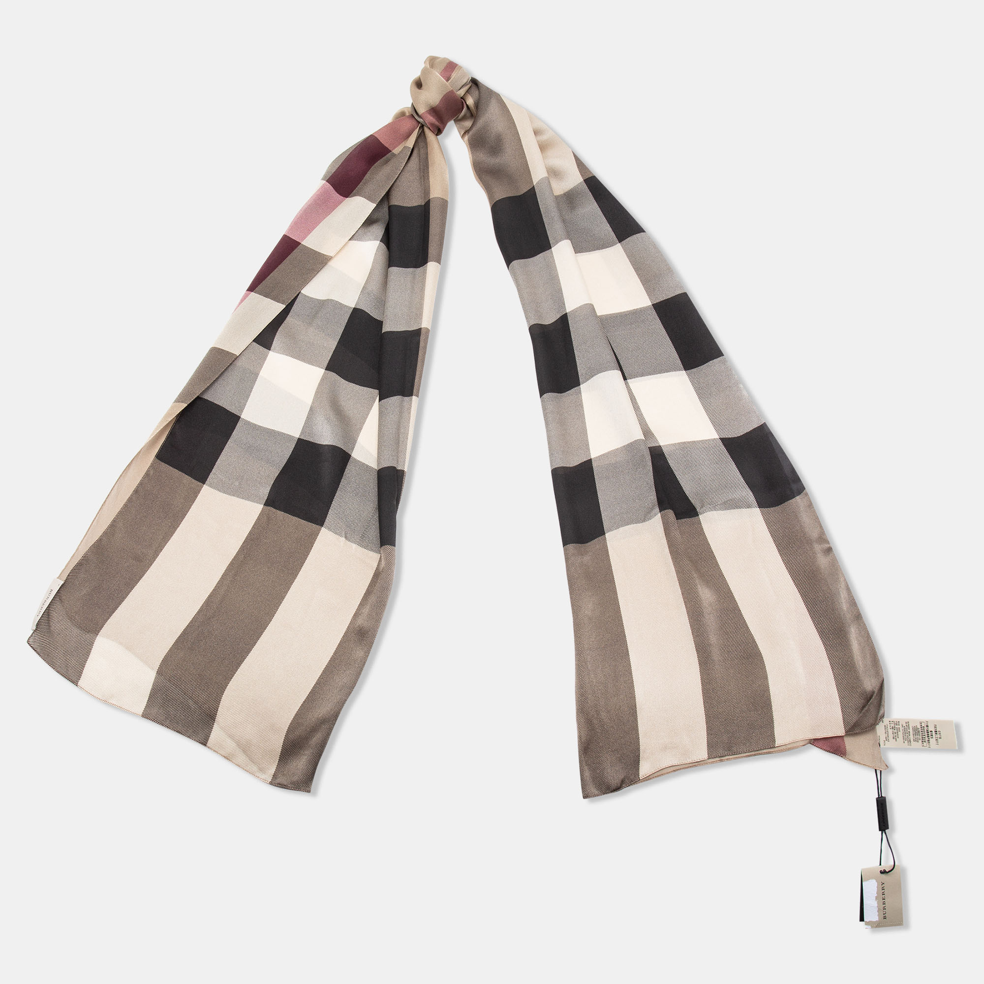 

Burberry Beige Mega Check Satin Silk Scarf