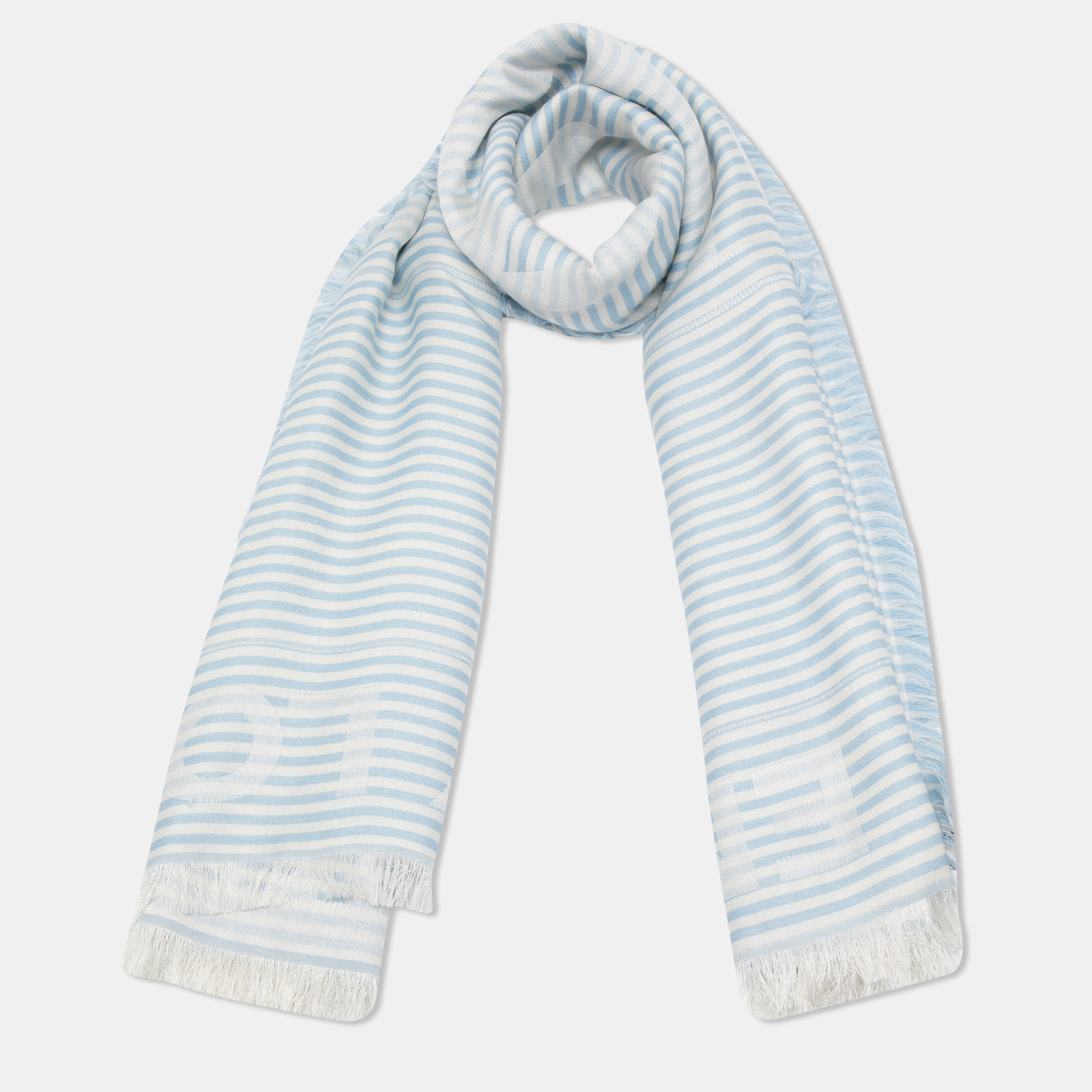 

Burberry Pale Blue Striped Font Jacquard Silk & Wool Scarf