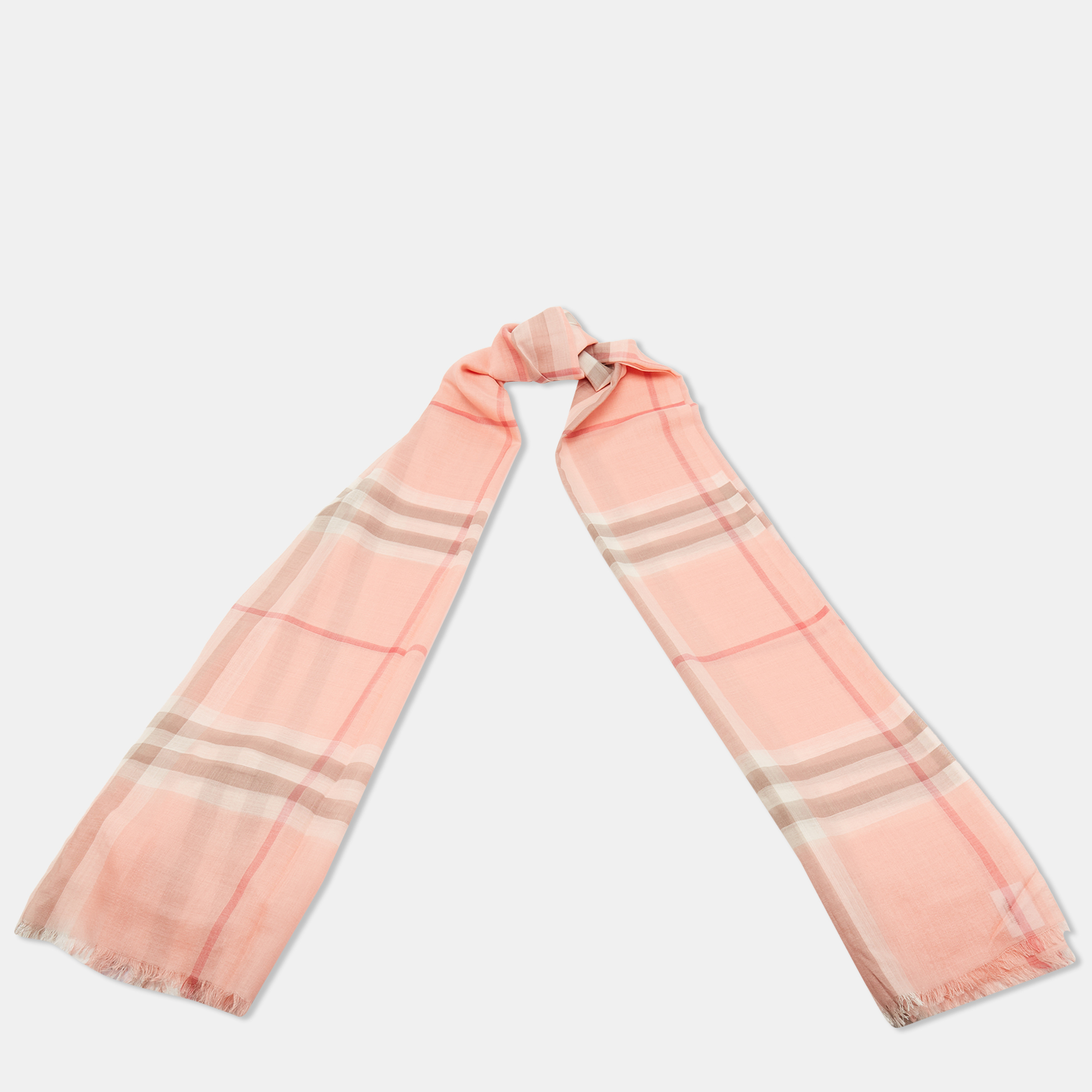 

Burberry Pink Wool and Silk Giant Check Pattern Printed Scarf