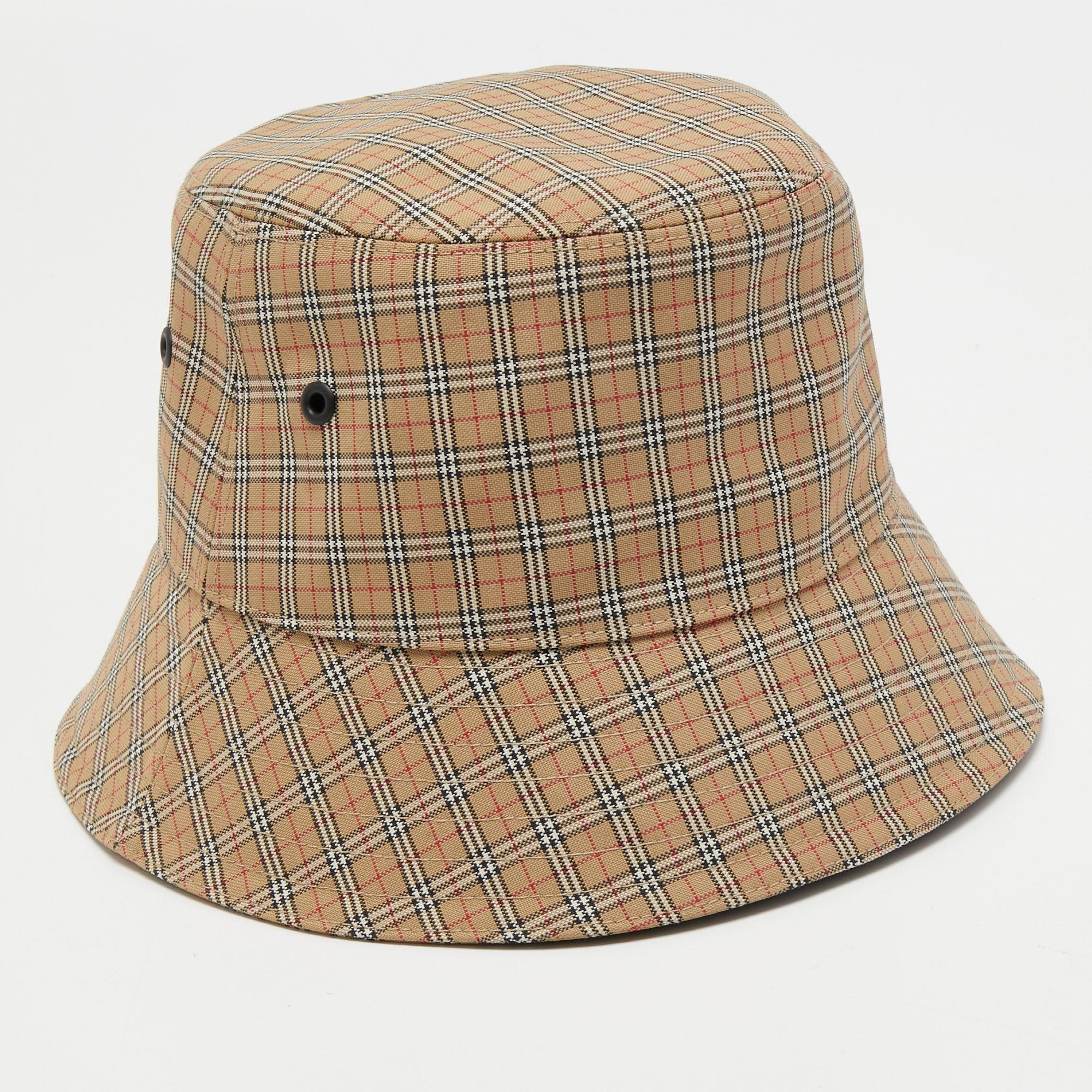 Pre-owned Burberry Beige Micro Check Bucket Hat S