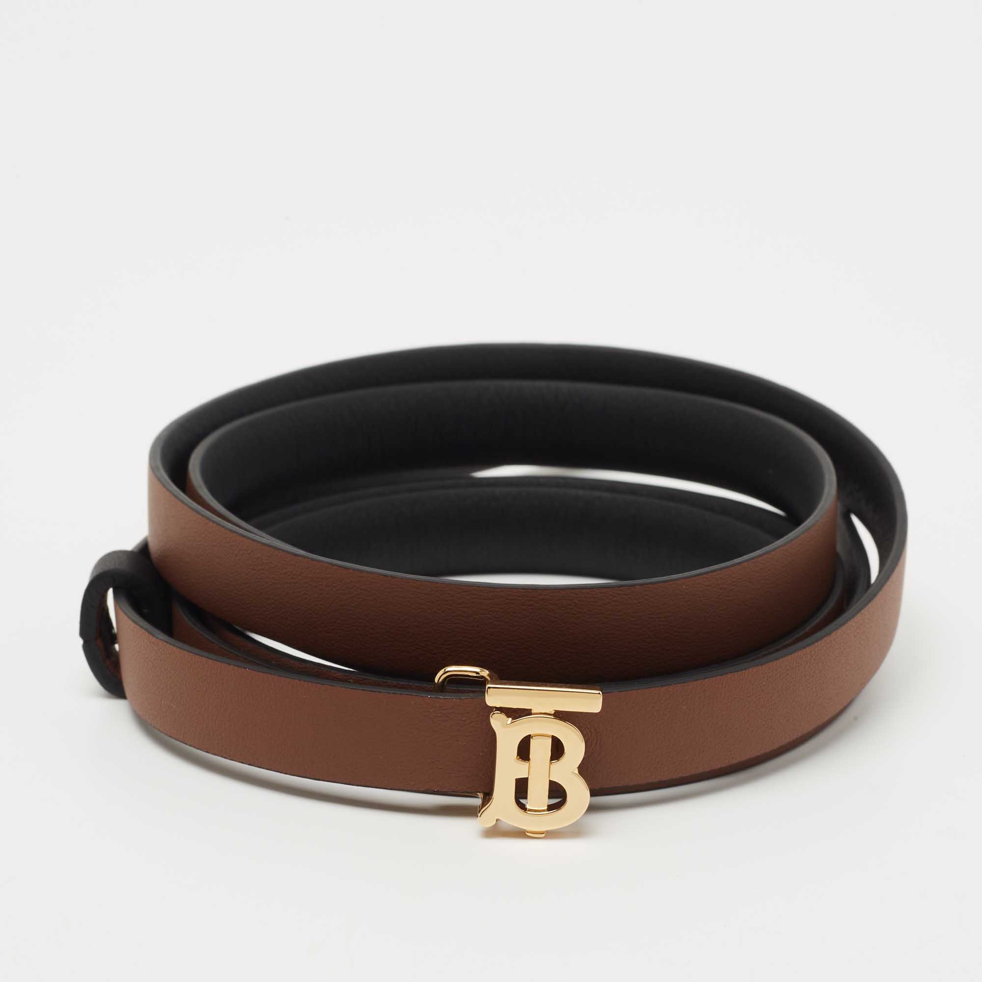 

Burberry Black/Brown Leather TB Logo Slim Reversible Belt