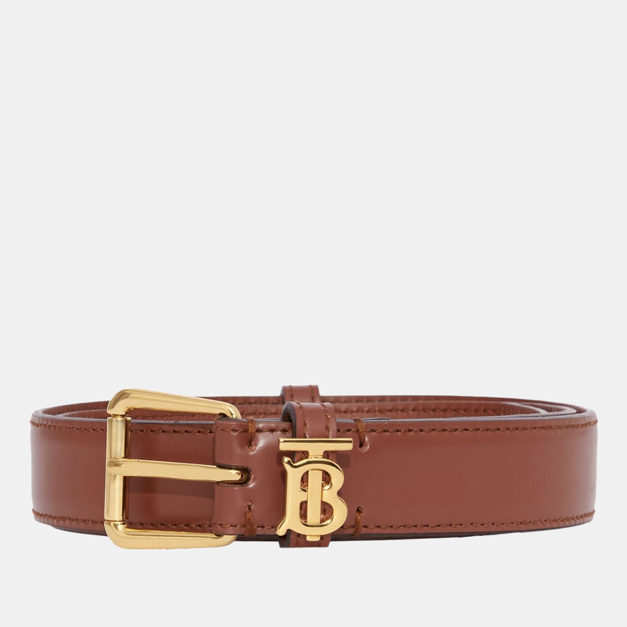Pre-owned Burberry Tan Leather Tb Belt M