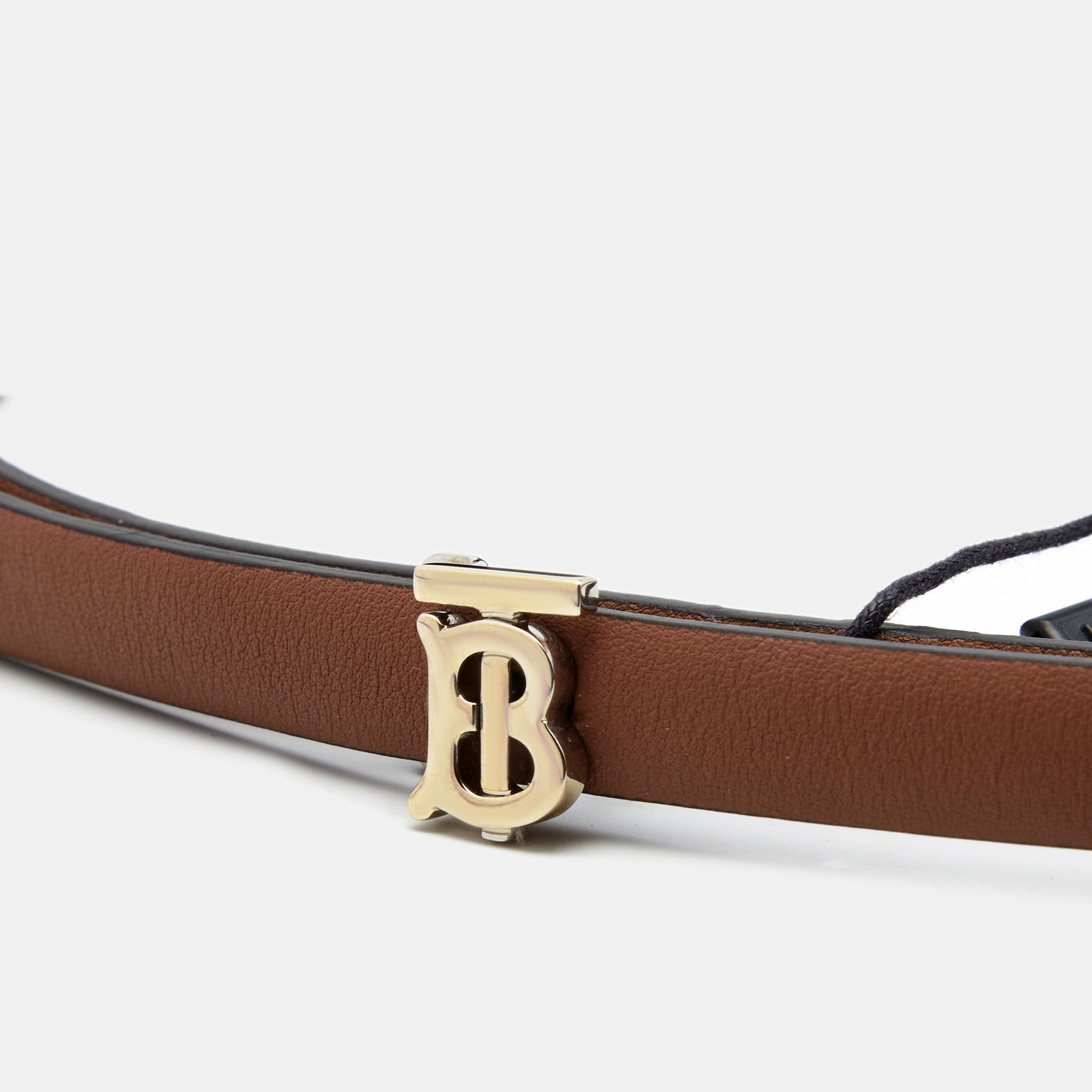 

Burberry Black/Brown Leather TB Logo Slim Reversible Belt