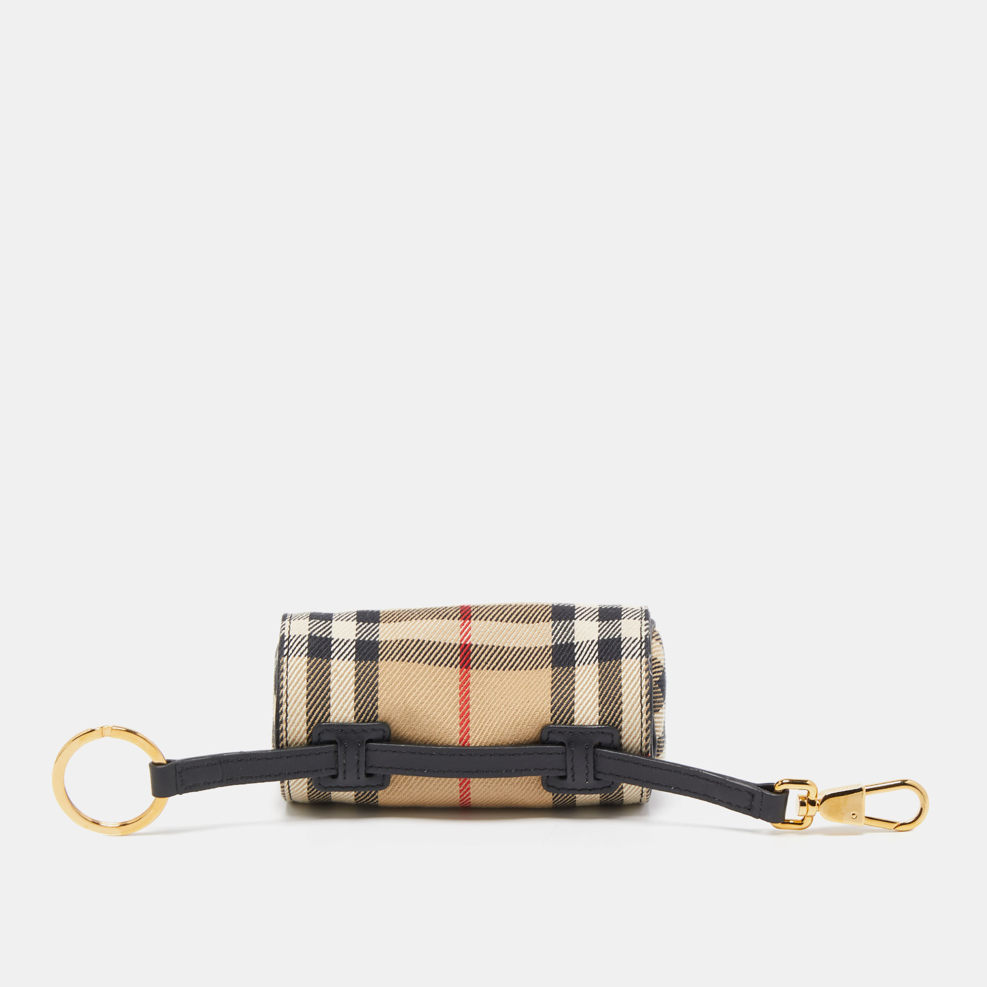

Burberry Beige/Black 1983 Knight Check Canvas and Leather Barrel Bag Charm