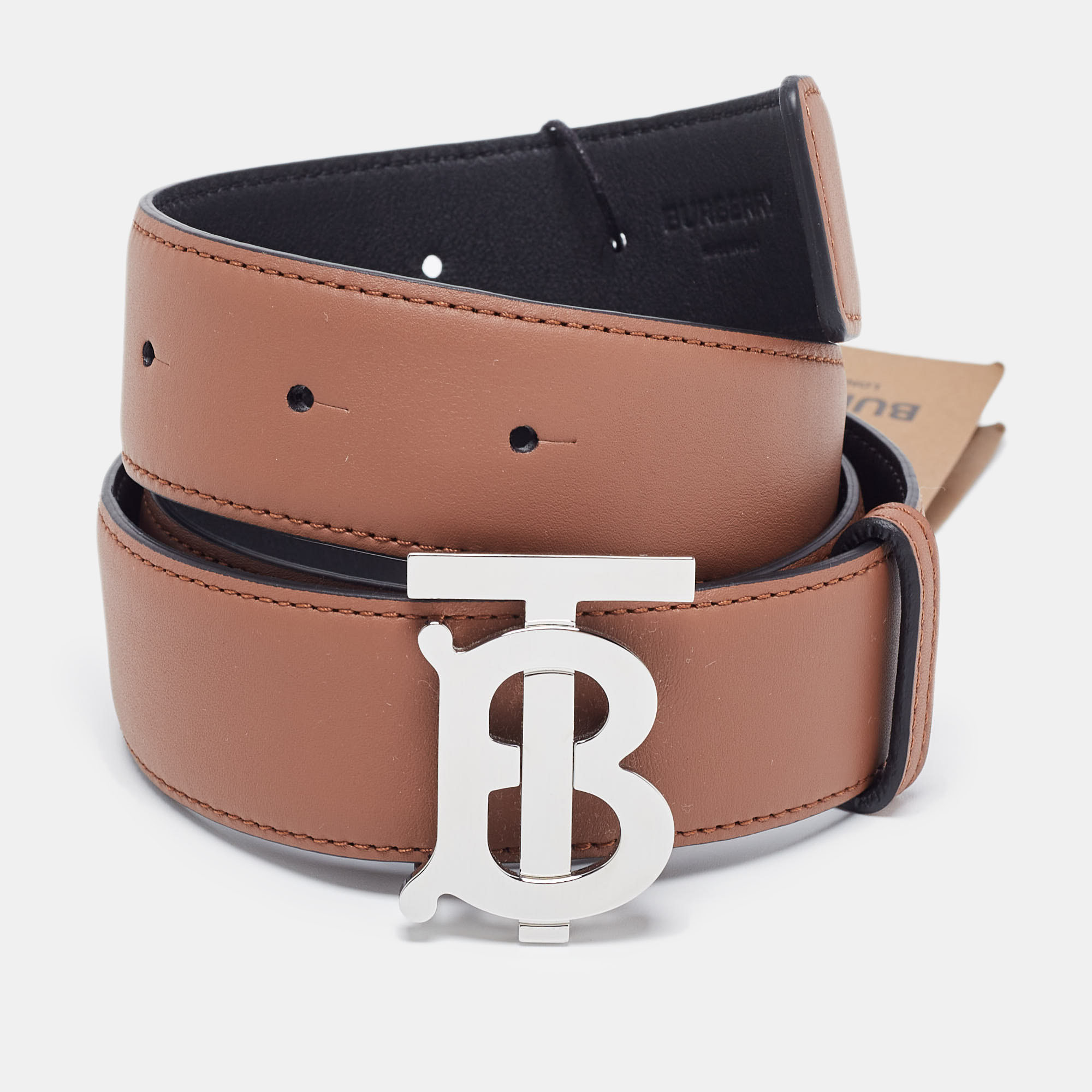 

Burberry Black/Brown Leather TB Logo Reversible Belt