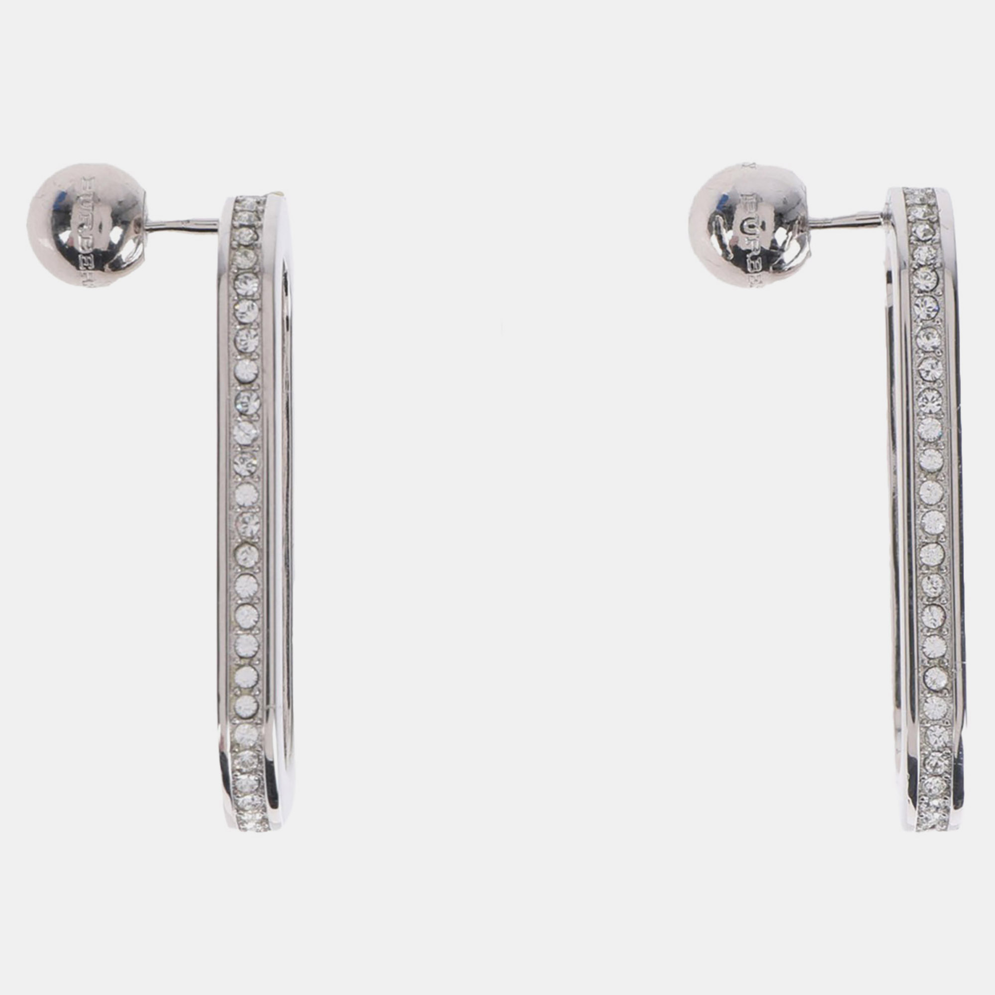 Pre-owned Burberry Chain Link Crystals Silver Tone Earrings