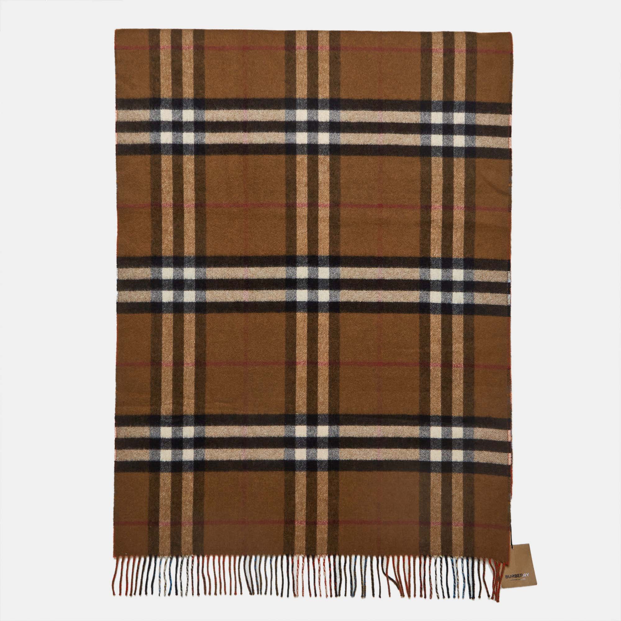 

Burberry Beige Giant Check Cashmere Oversized Scarf