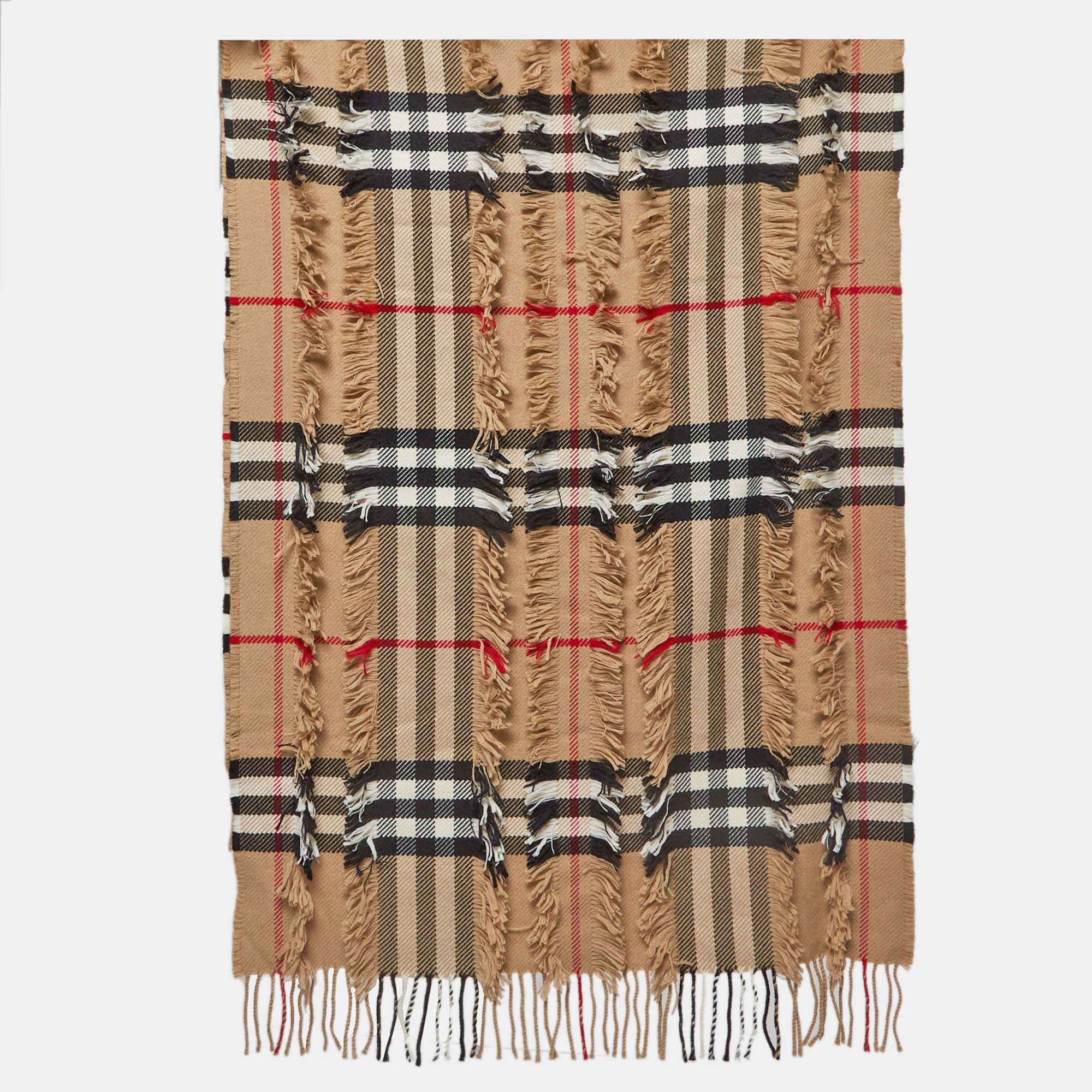 

Burberry Beige Giant Check Cashmere Fil Coupe Scarf