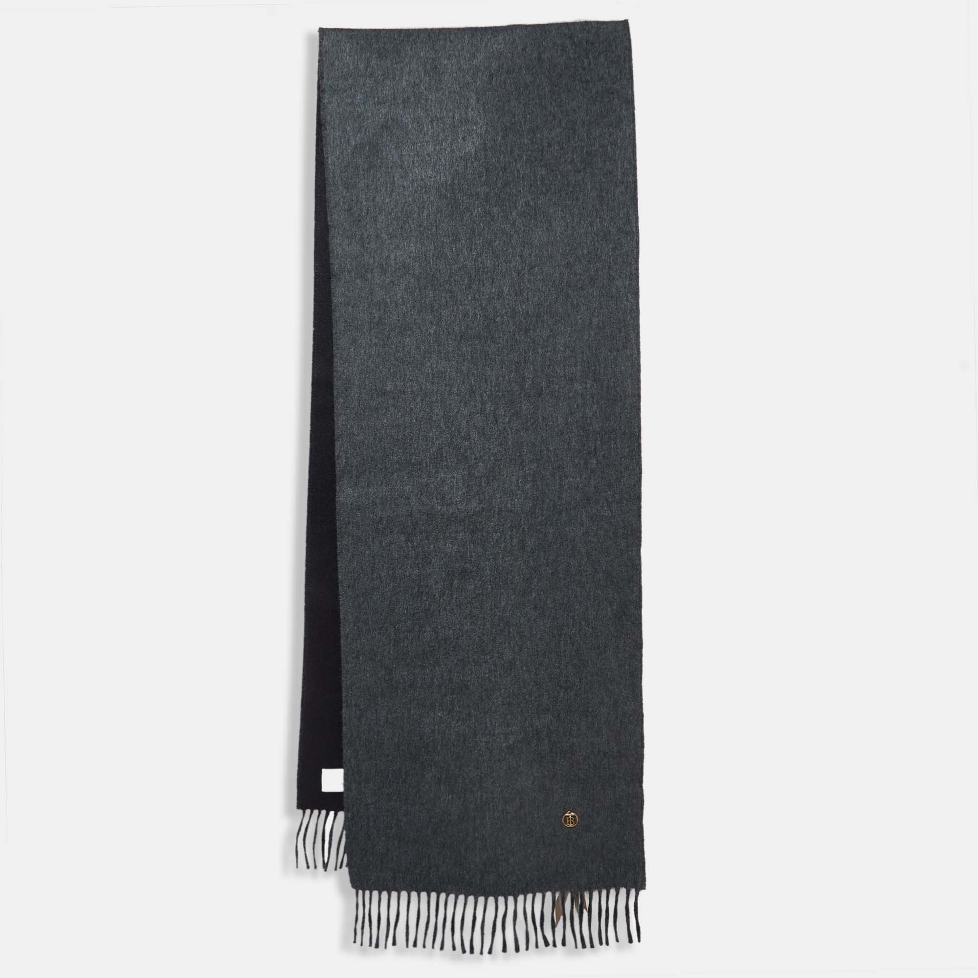 

Burberry Charcoal Grey Two Tone Heavyweight Cashmere Reversible Scarf