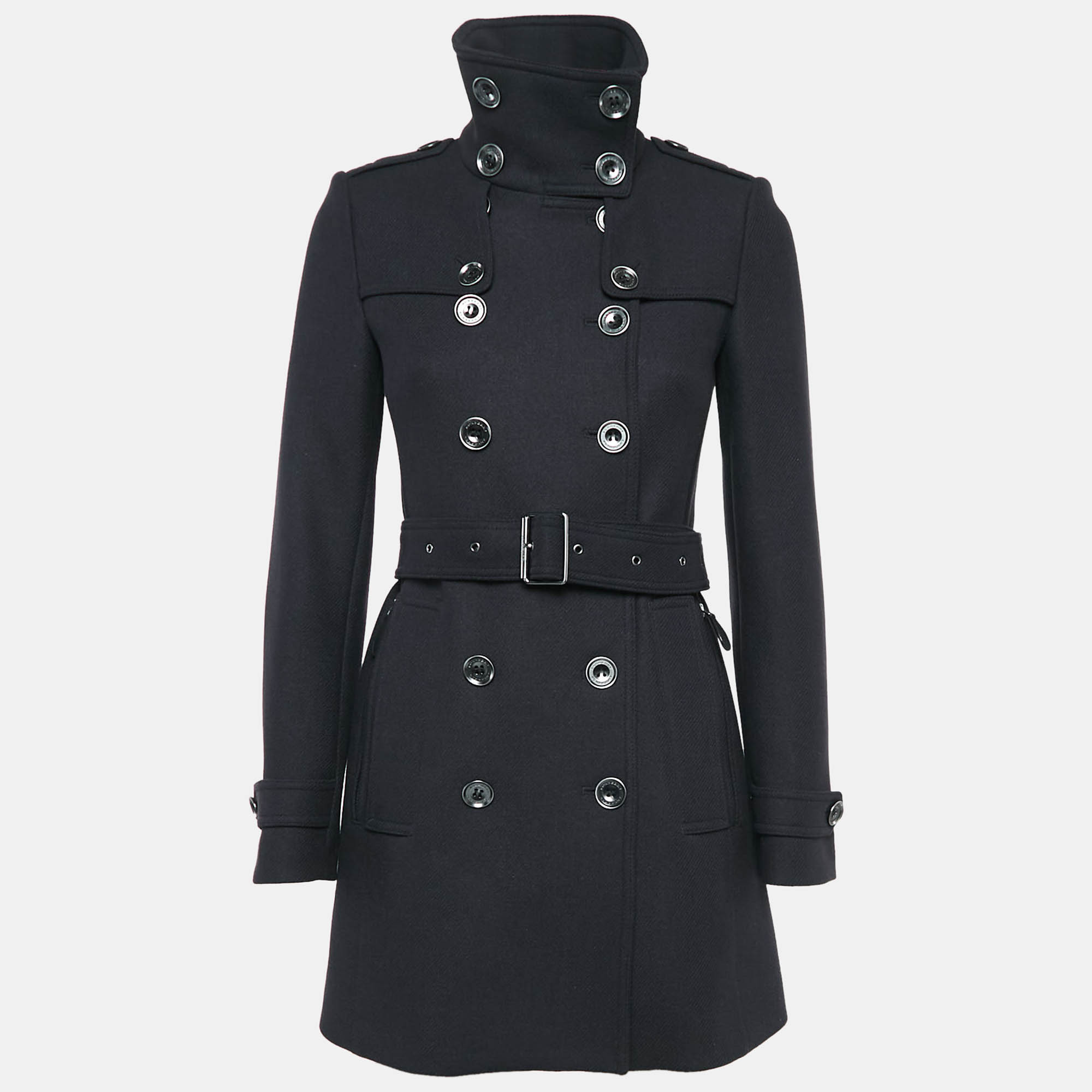 

Burberry Navy Blue Wool Blend Trench Coat XS