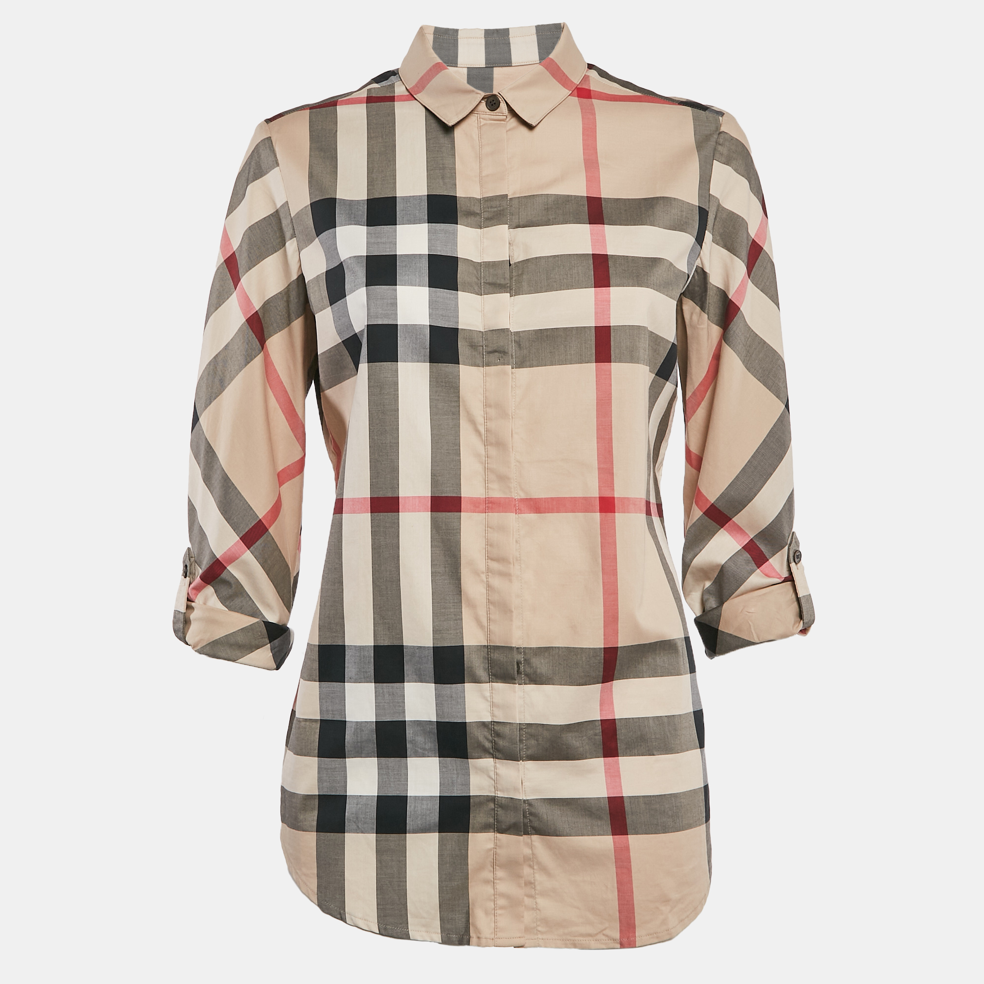 

Burberry Beige House Check Stretch Cotton Button Front Shirt M