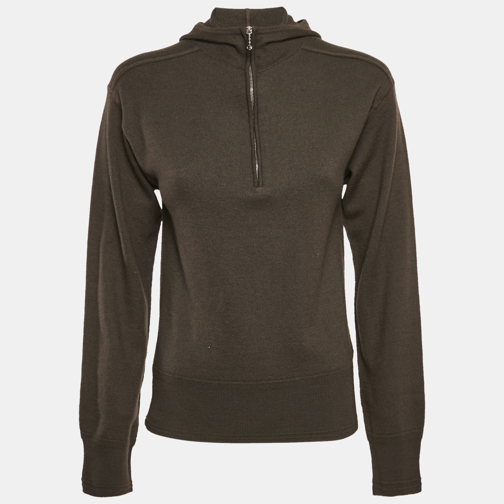 

Burberry Otter Brown Wool Half Zip-Up Hooded Sweater XS