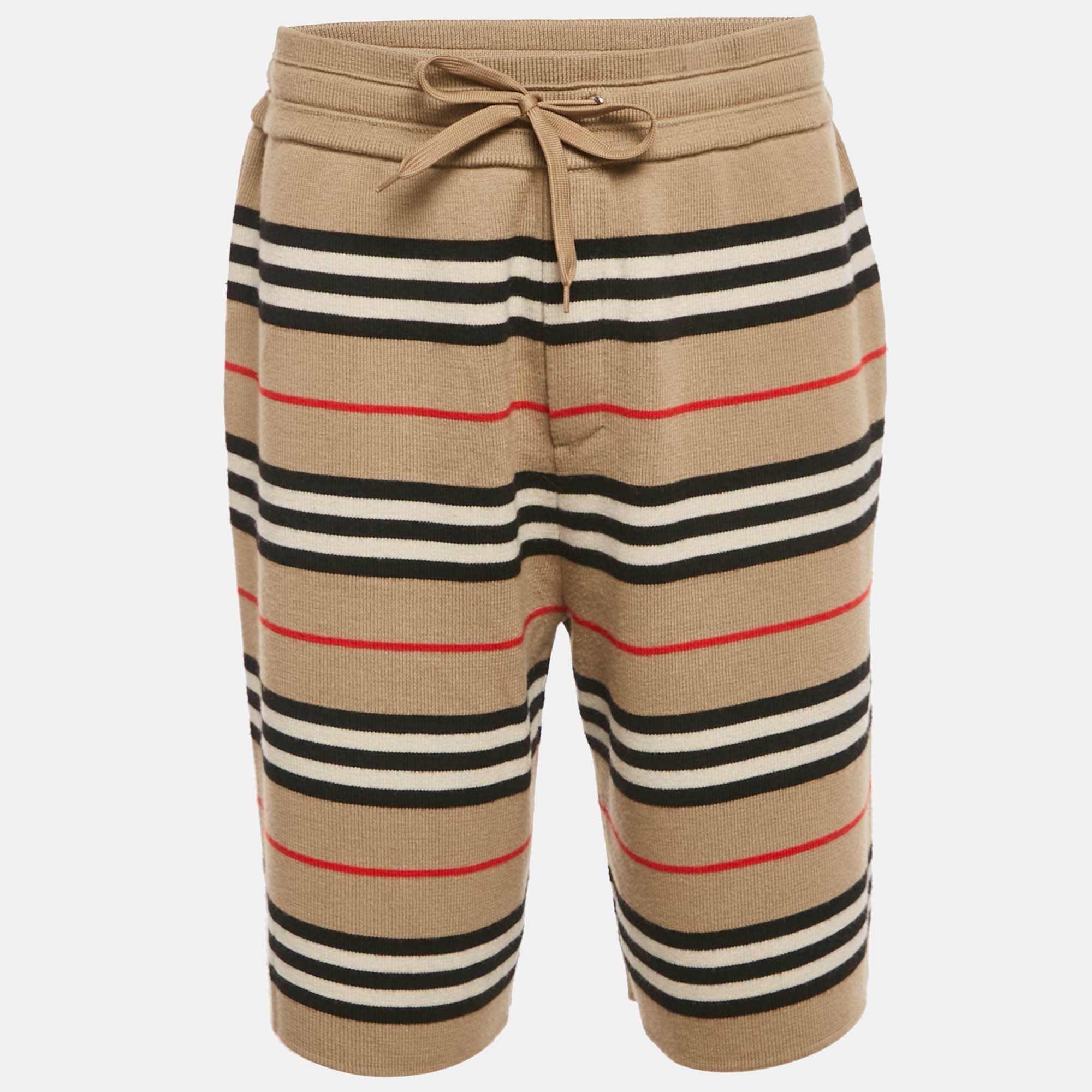 Pre-owned Burberry Beige Striped Knit Kenton Shorts L In Sand