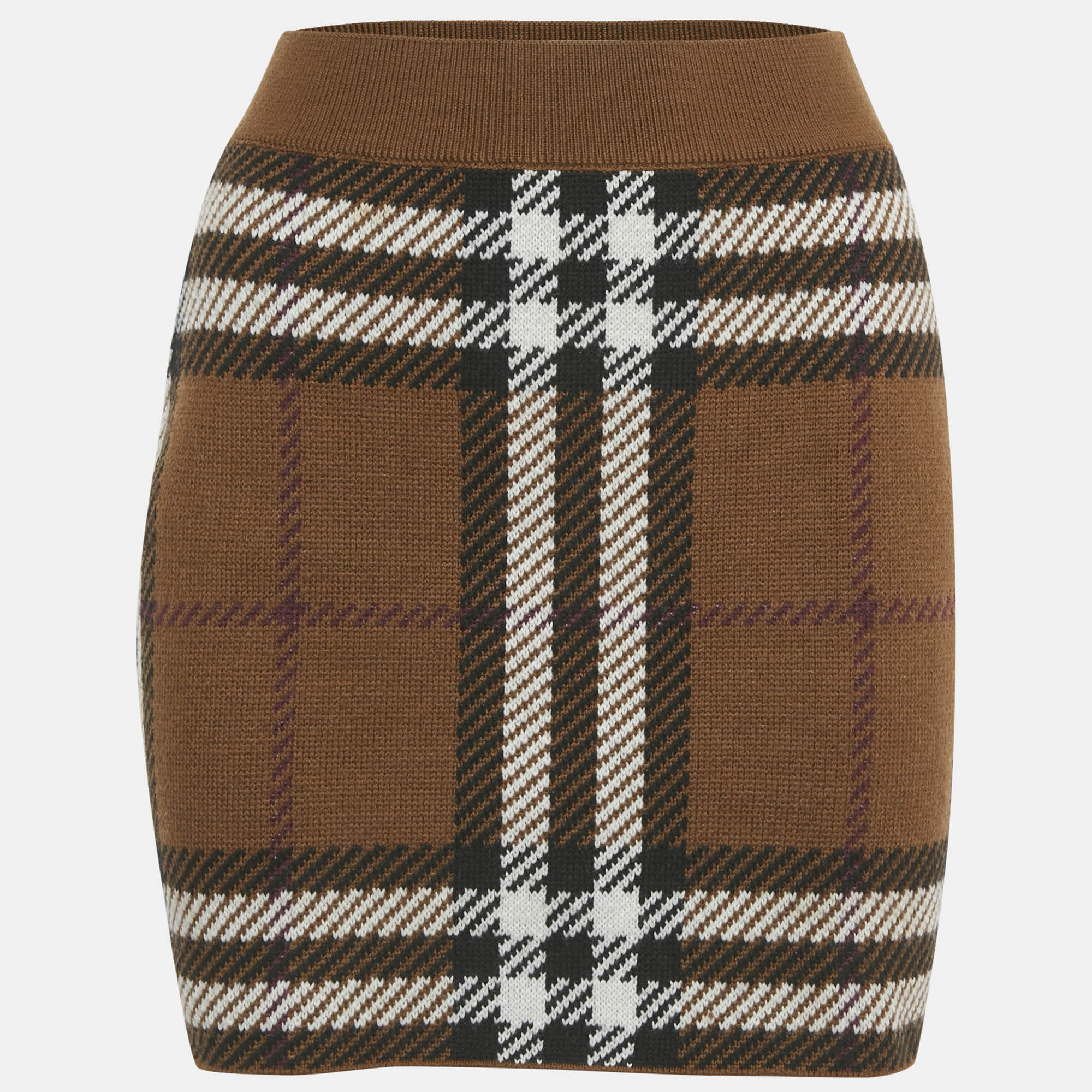 

Burberry Birch Black Checkered Wool Mini Skirt S, Brown