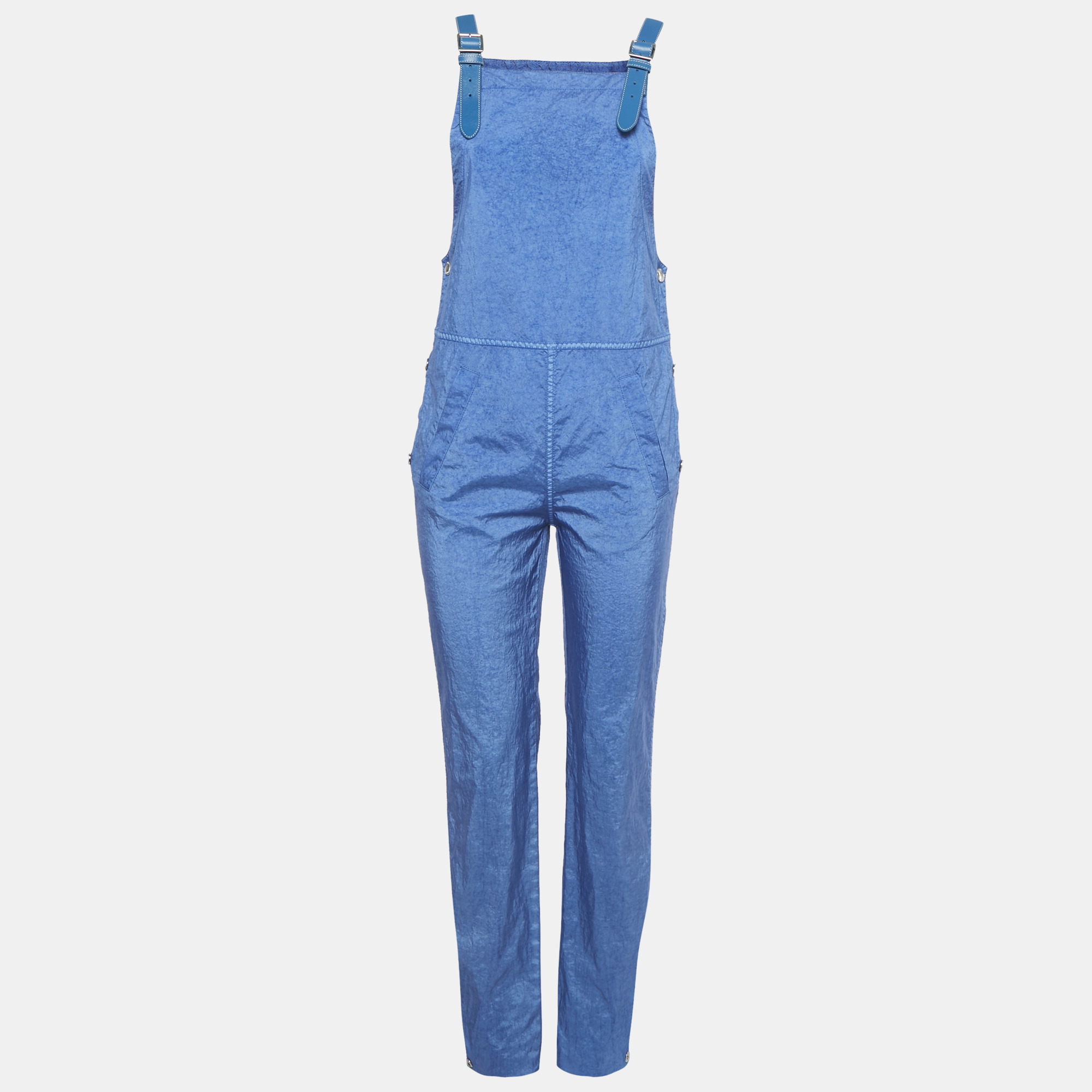 

Burberry Warm Royal Blue Synthetic Leather Trim Dungarees XS