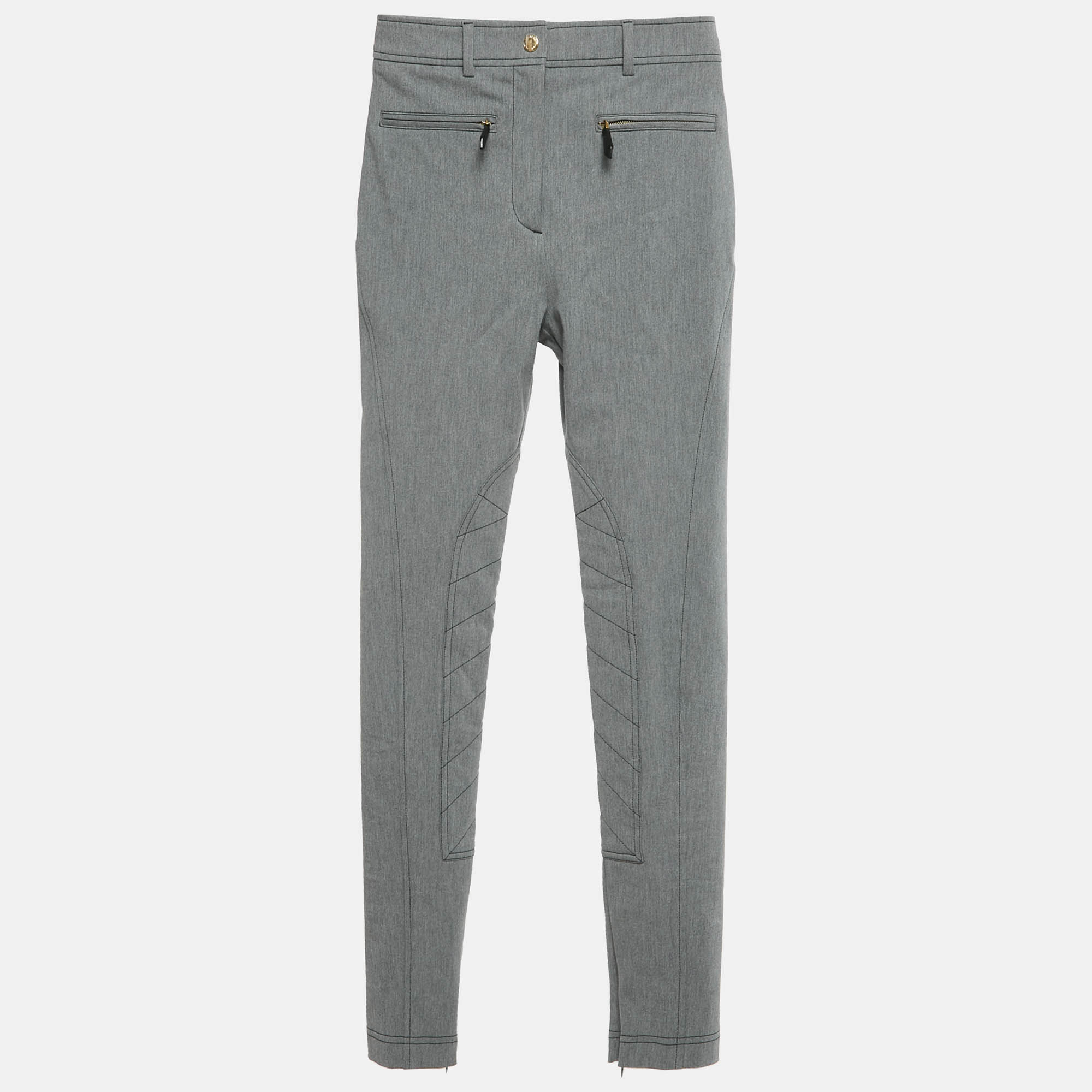 

Burberry Grey Mélange Cotton Blend Contrast Stitching Detail Trousers XS