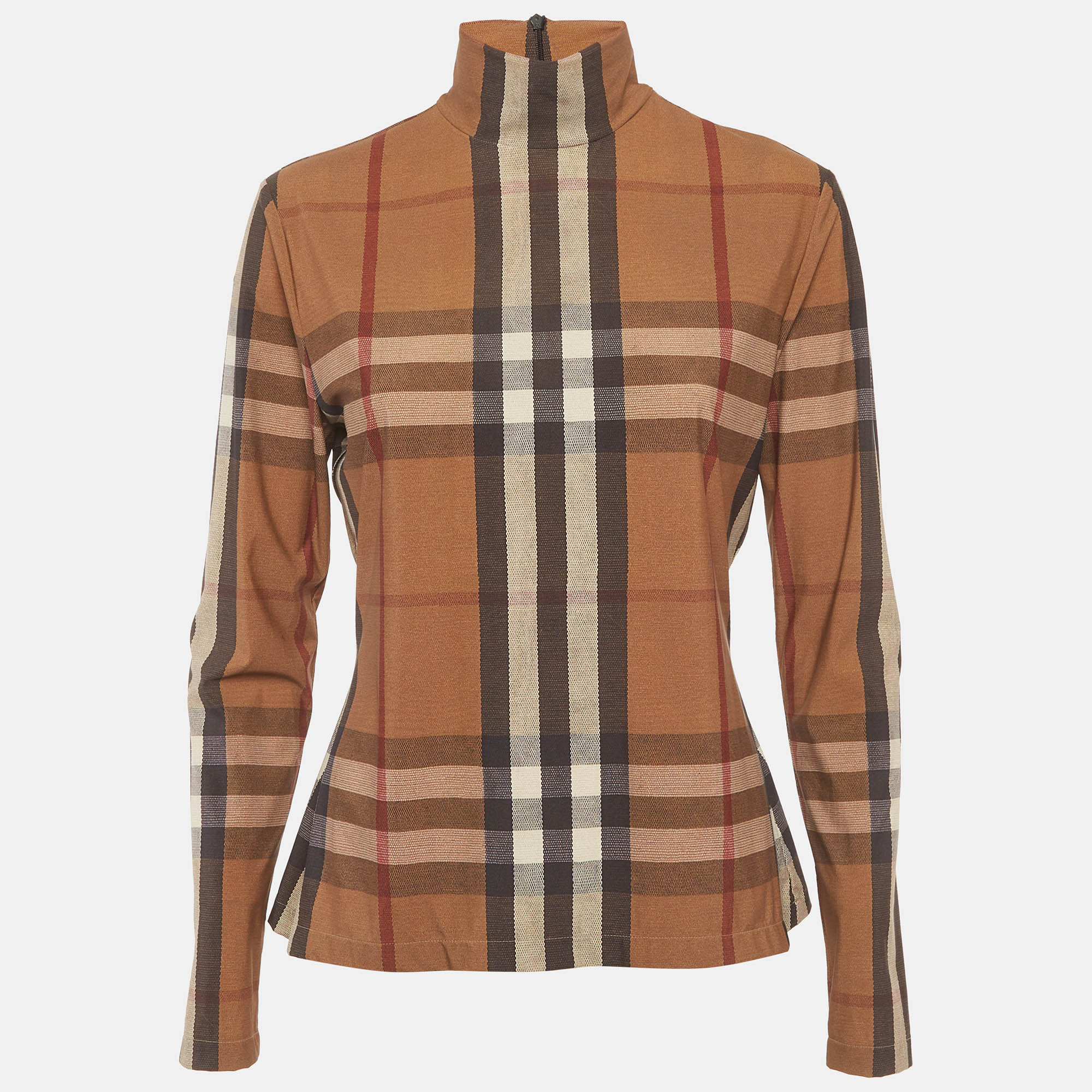 

Burberry Brown Vintage Check Jersey Turtleneck Top L