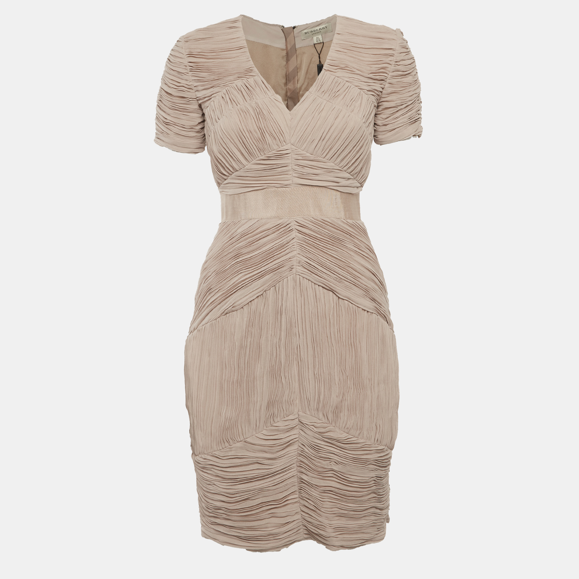 Pre-owned Burberry Beige Plisse Mini Dress S In Sand