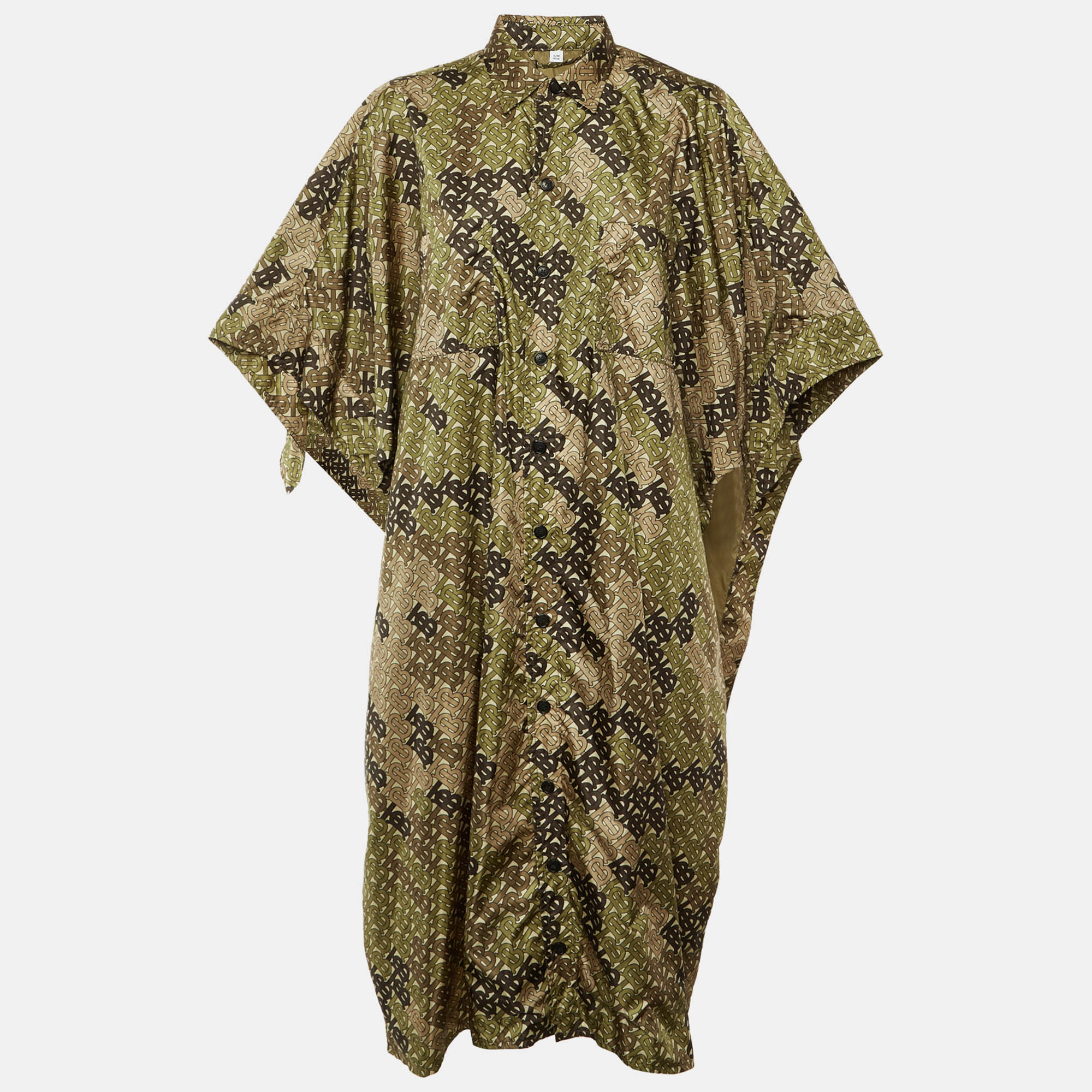 

Burberry Khaki Green Monogram Print Nylon Bromley Open Cape Coat S/M