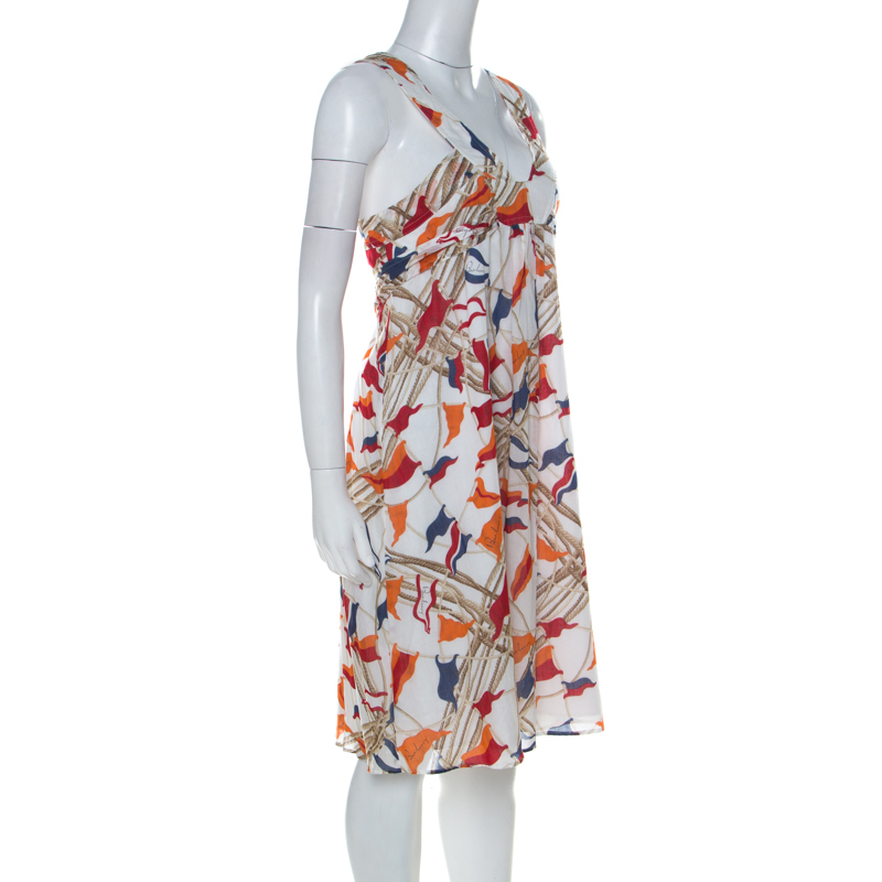 

Burberry White Flag & Rope Print Cotton Sleeveless Dress