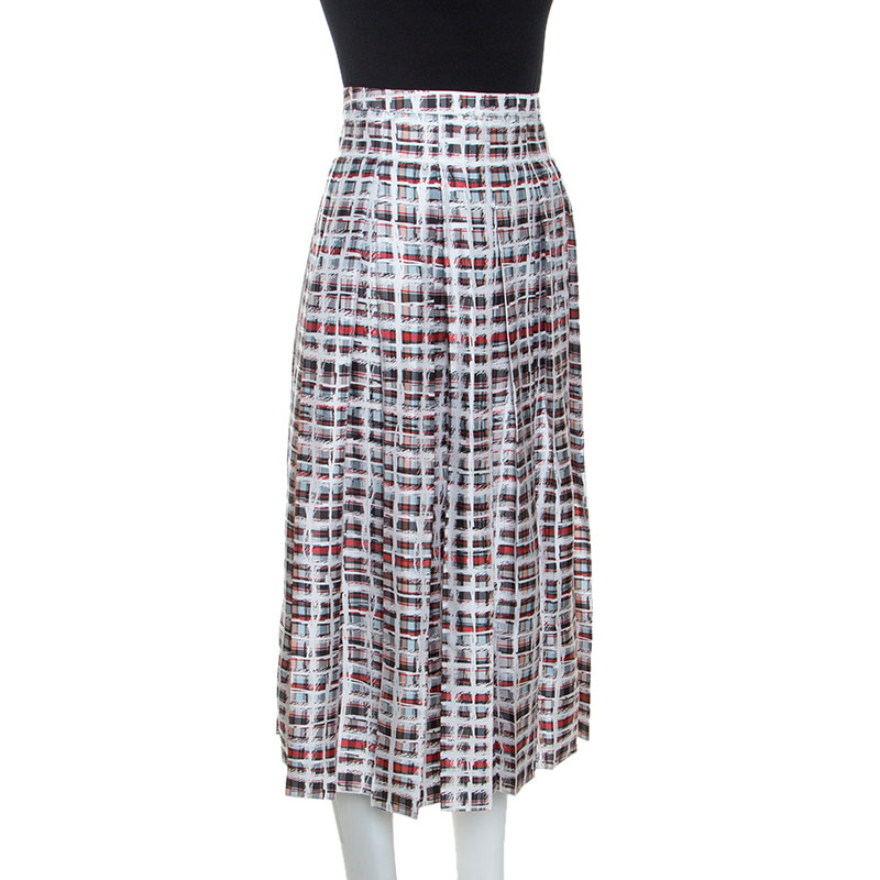 

Burberry Red & White Printed Silk Farnborough Pleated Skirt
