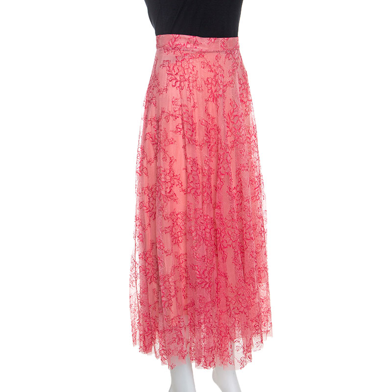 

Burberry Pink Pleated Lace Wilton Midi Skirt