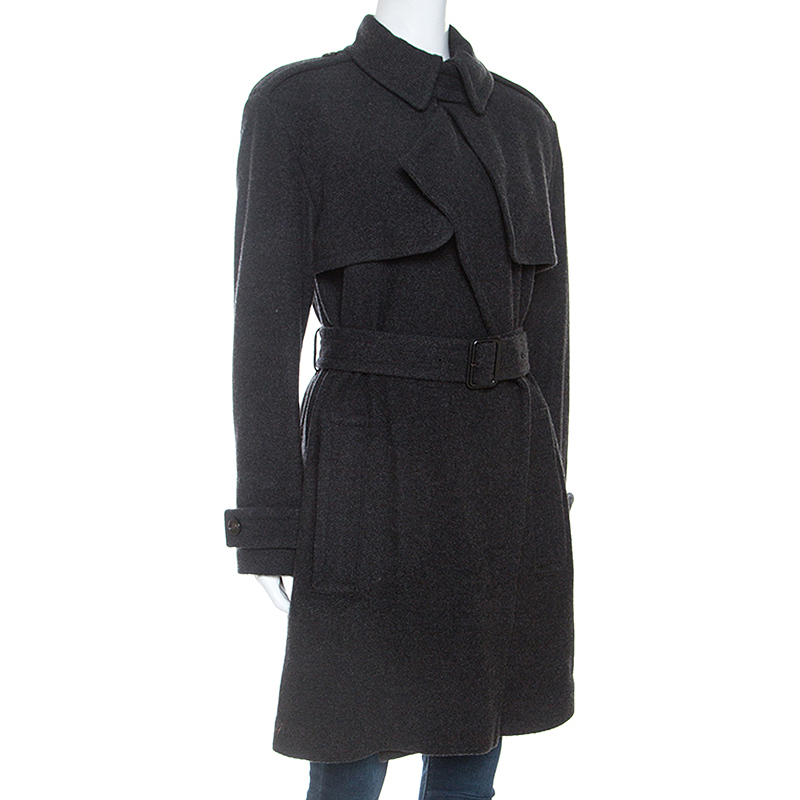 

Burberry Charcoal Grey Cashmere Wrap Trench Coat