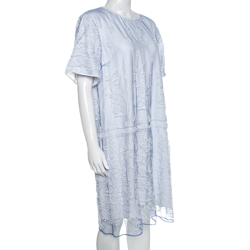 

Burberry Hydrangea Blue Embroidered Tulle Short Dress