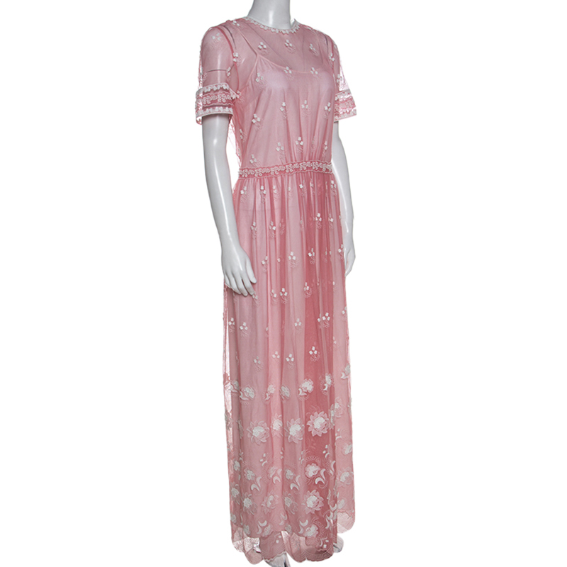 

Burberry Rose Pink Embroidered Tulle Short Sleeve Dress