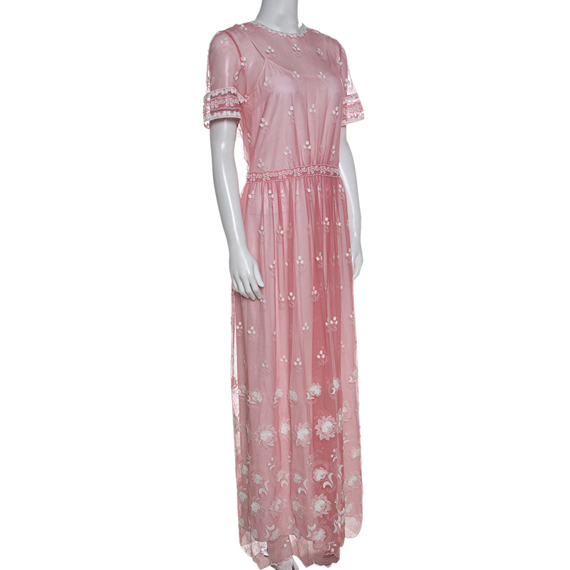 

Burberry Rose Pink Embroidered Tulle Short Sleeve Dress