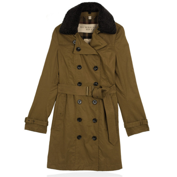 Pre Owned Burberry Long Shearling Collar Trench Coat