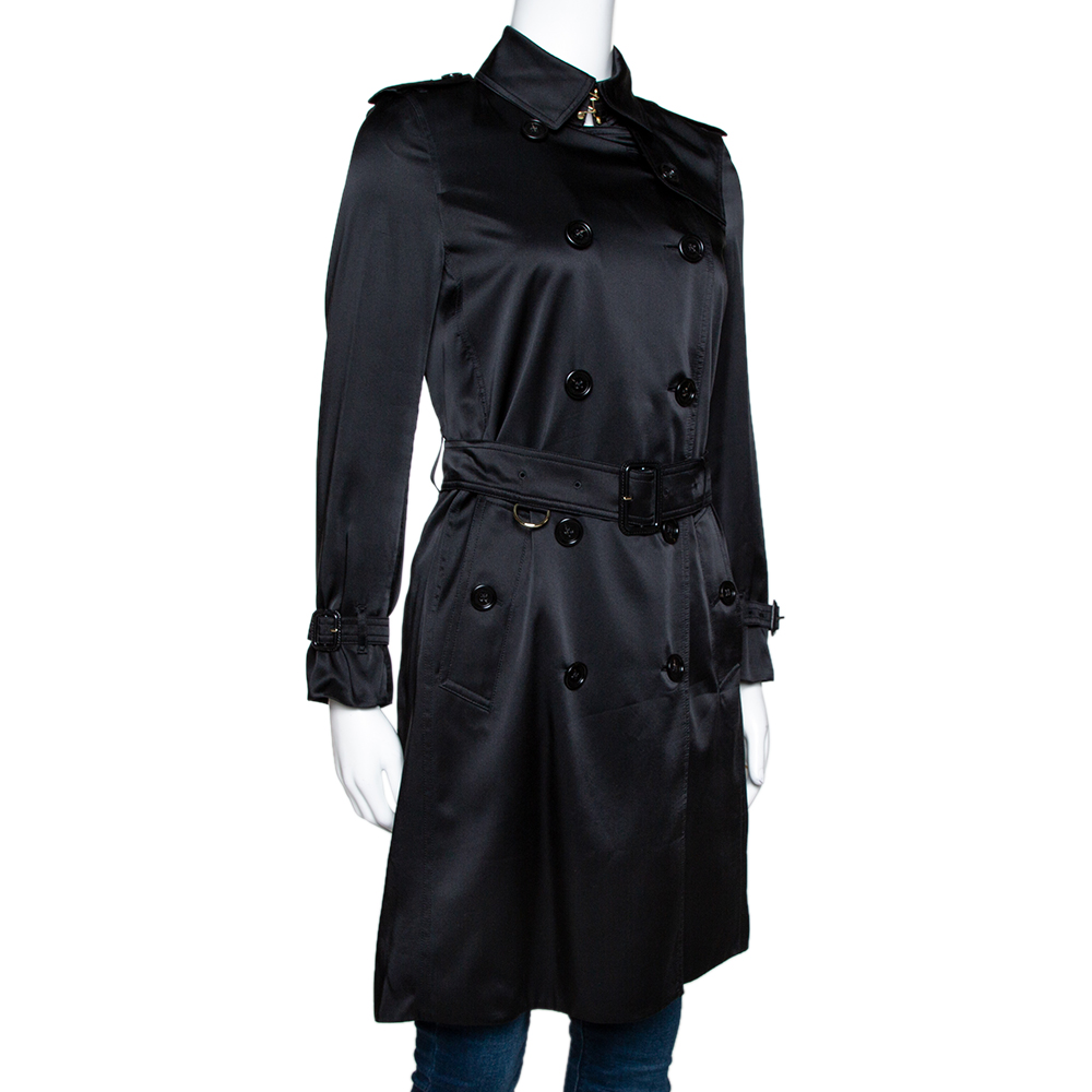 

Burberry Black Silk Belted Kensington Trench Coat