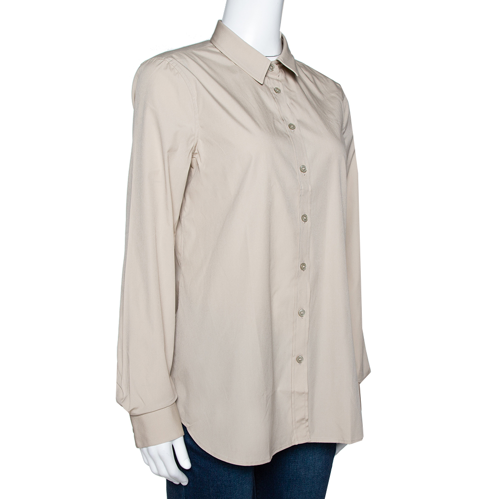 

Burberry Stone Stretch Cotton Long Sleeve Shirt, Beige