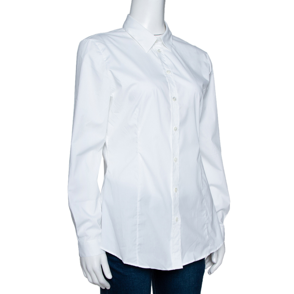 

Burberry White Stretch Cotton Long Sleeve Shirt