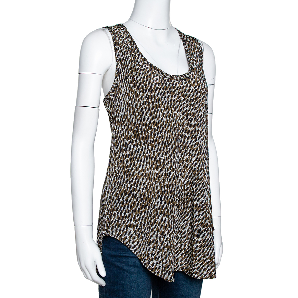 

Burberry Brit Sand Printed Silk Sleeveless Top, Beige
