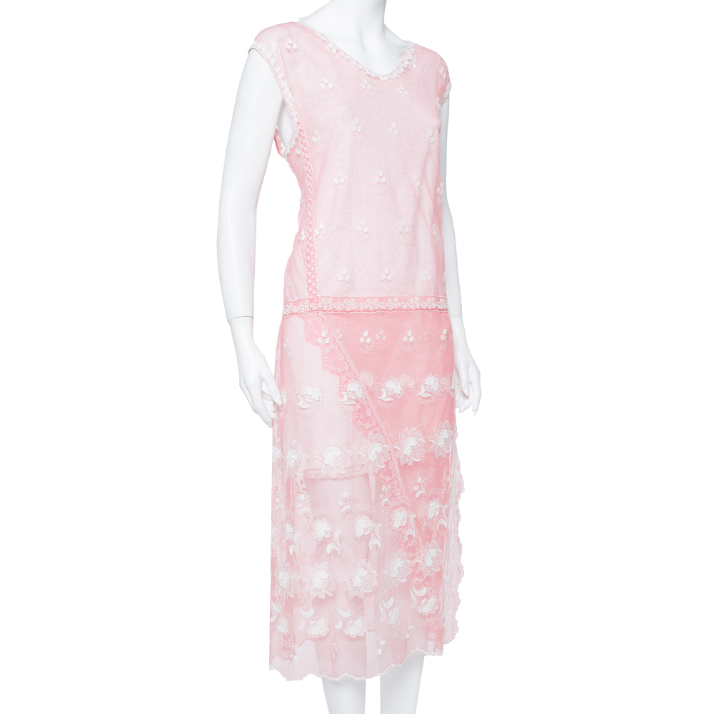 

Burberry Pink Embroidered Lace Drop Waist Faux Wrap Dress