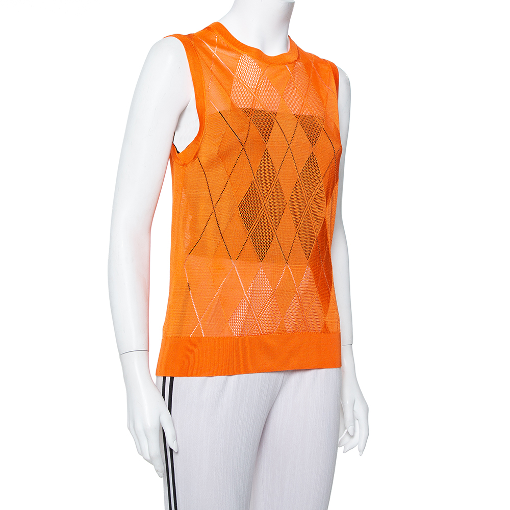 

Burberry Orange Argyle Pattern Pointelle Knit Sleeveless Vest