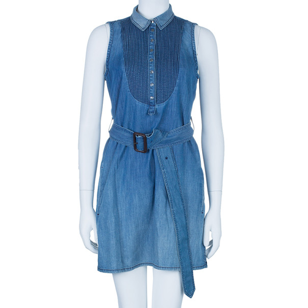 

Burberry Denim Pleated Yoke Dress, Blue